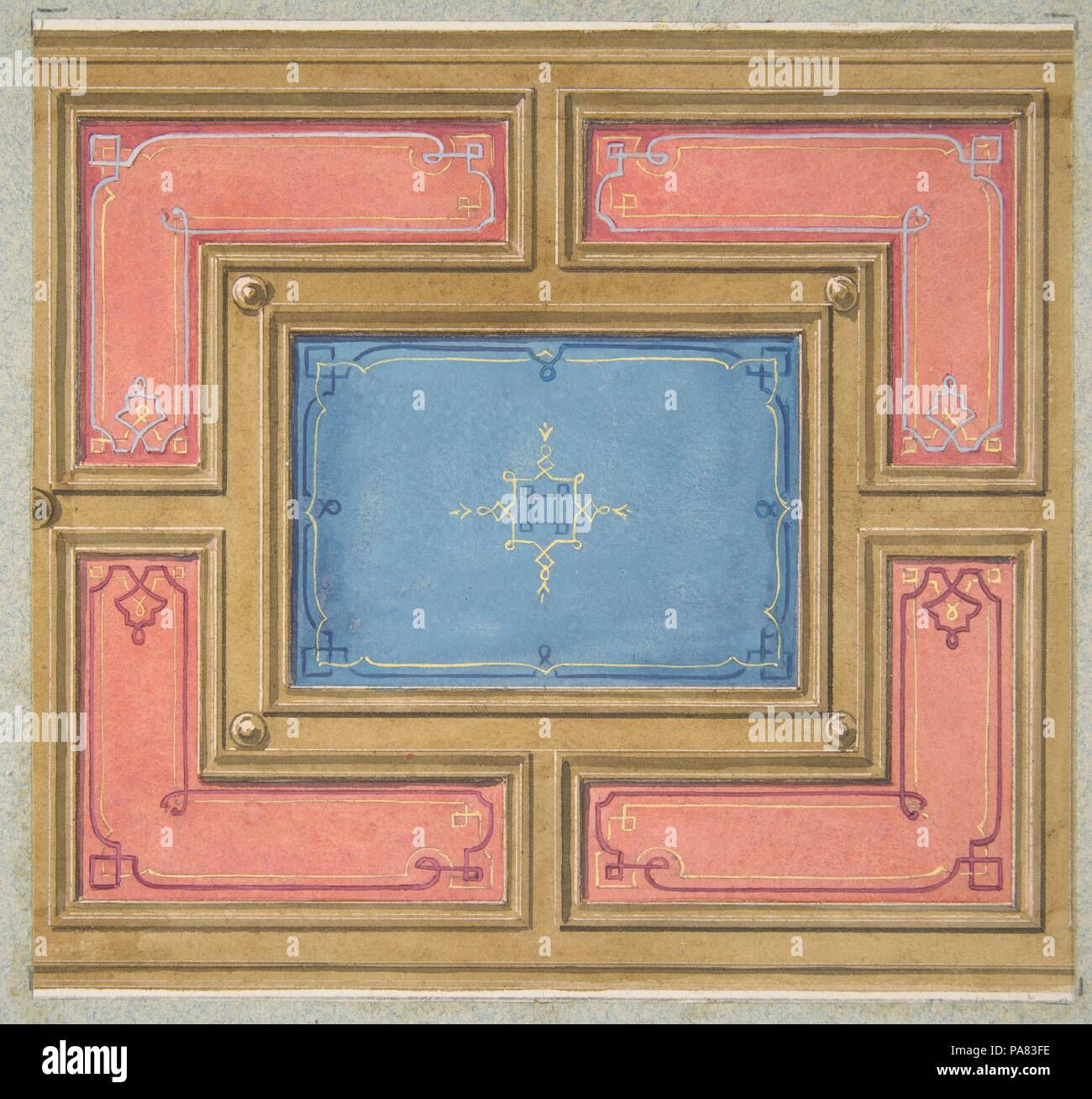 Design per un soffitto a cassettoni. Artista: Jules-Edmond-Charles Lachaise (francese, morto 1897); Eugène-Pierre Gourdet (francese nato a Parigi, 1820-1889). Data: del XIX secolo. Museo: Metropolitan Museum of Art di New York, Stati Uniti d'America. Foto Stock