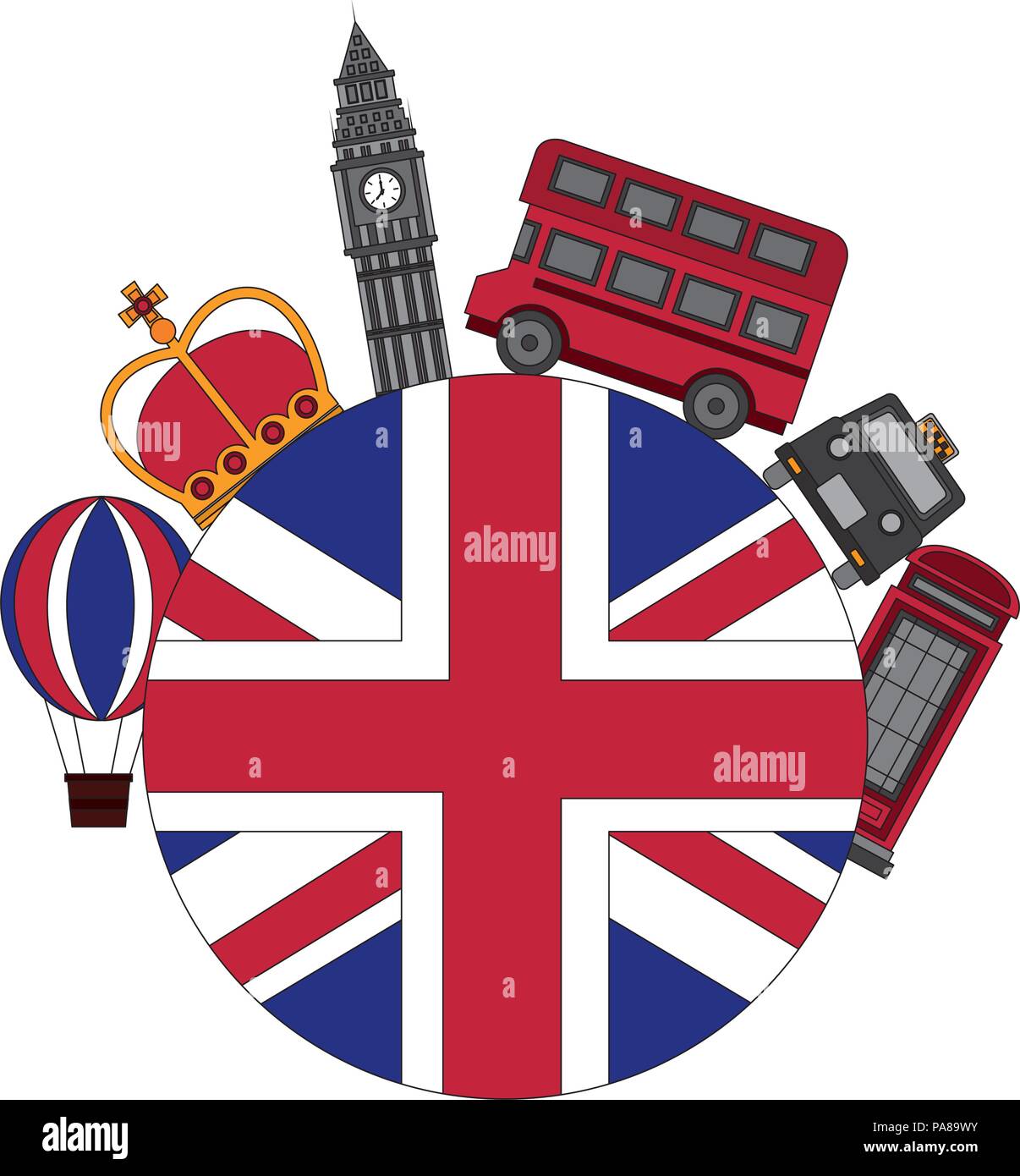 Bandiera Della Gran Bretagna Con Icone Di Londra Illustrazione Vettoriale Design Immagine E Vettoriale Alamy