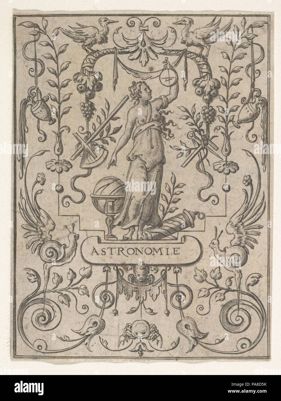 Astronomia (Astronomie). Artista: Etienne Delaune (francese, Orléans 1518/19-1583 Strasburgo). Dimensioni: Immagine: 2 3/4 x 2 1/16 in. (7 x 5,3 cm). Data: XVI secolo. Museo: Metropolitan Museum of Art di New York, Stati Uniti d'America. Foto Stock