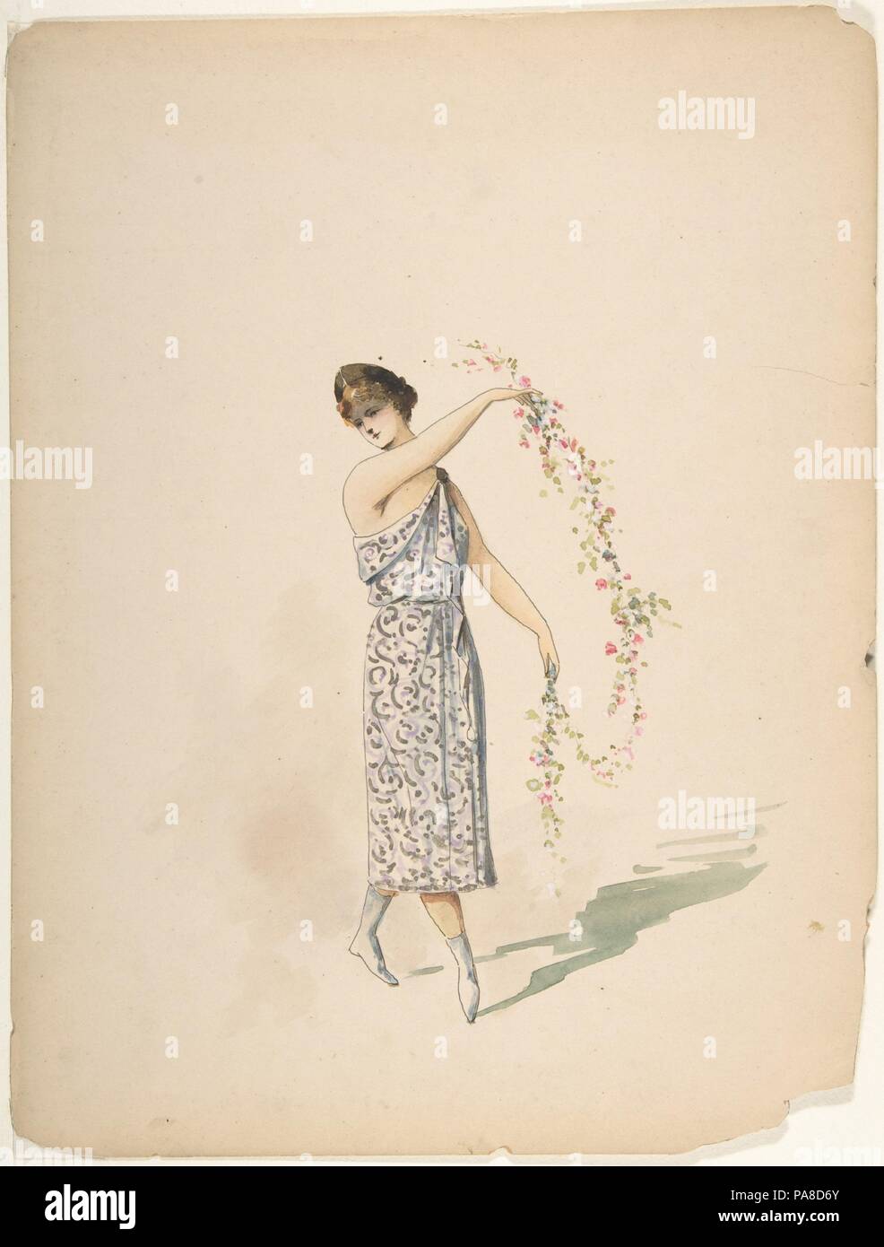 Costume Design per una fanciulla drappeggiati in bianco. Artista: Charles Bianchini (francese, Lione 1860-1905 Paris). Dimensioni: 12 5/16 x 9 7/16 in. (31,3 x 23,9 cm). Data: n.d.. Museo: Metropolitan Museum of Art di New York, Stati Uniti d'America. Foto Stock