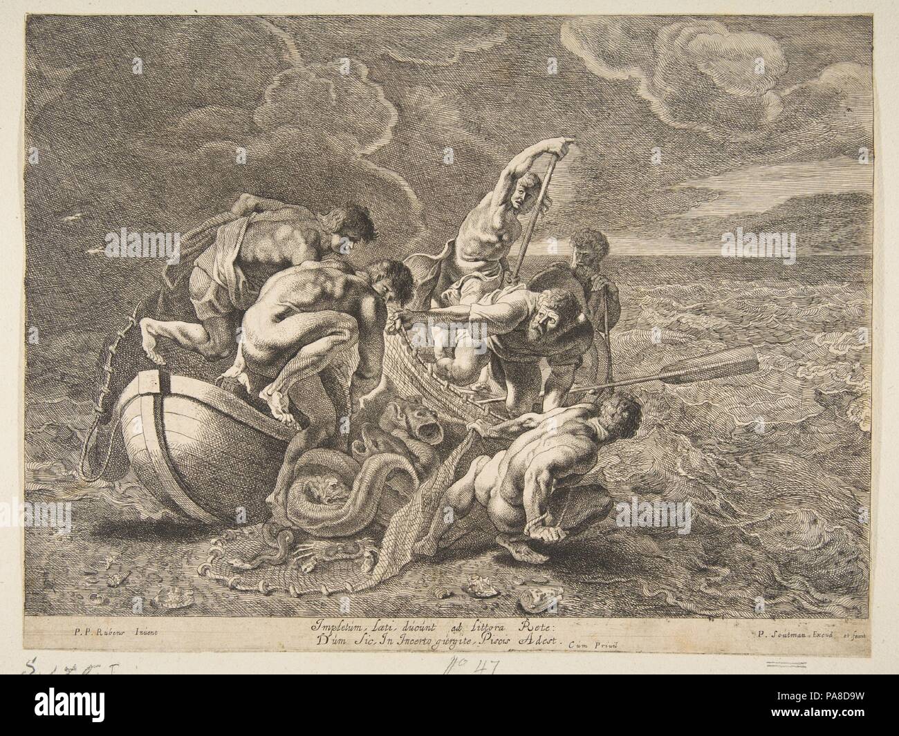 Progetto miracoloso di pesce. Artista: dopo Peter Paul Rubens (fiammingo, Siegen 1577-1640 Anversa). Artista e editore: Pieter Soutman (Olandese, ca. 1580-1657). Dimensioni: foglio: 9 3/4 x 12 13/16 in. (24,7 x 32,5 cm). Data: 1595-1657. Museo: Metropolitan Museum of Art di New York, Stati Uniti d'America. Foto Stock