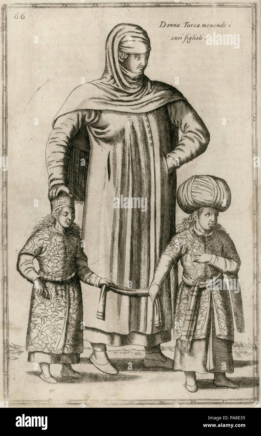 69 Donna Turca menando suoi figlioli - Nicolay Nicolas De - 1580 Foto Stock