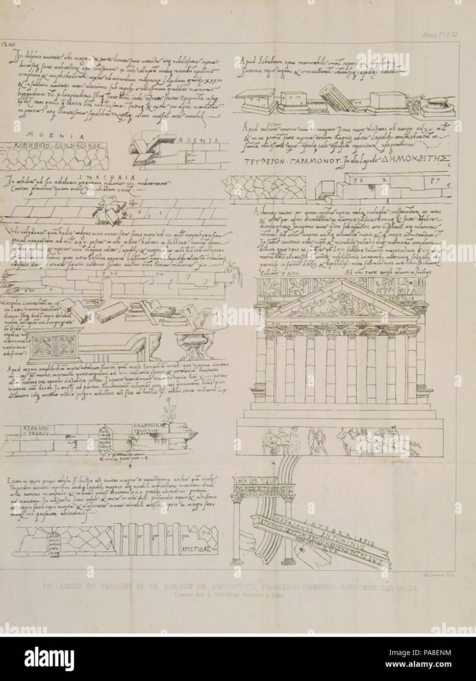 78 Fac-Simile du feuillet 28 de l'Album de l'architecte Francesco Giamberti, surnommé San Gallo, conservé dans la Bib - Laborde Léon Emmanuel S - 1854 Foto Stock