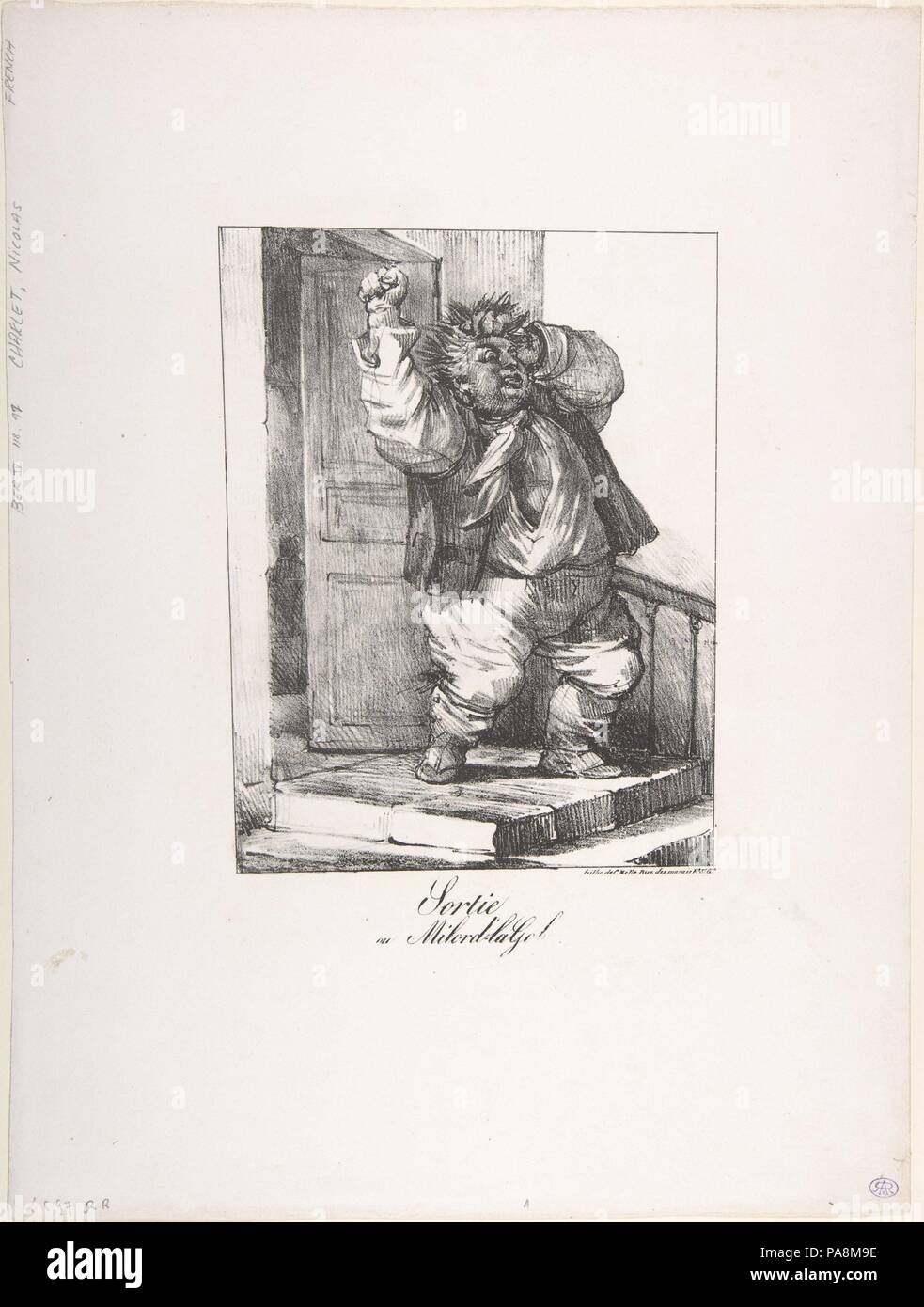 Uscita, o Signore la goccia (Sortie, ou Milord-la goccia). Artista: Nicolas-Toussaint Charlet (francese, Parigi Parigi 1792-1845). Dimensioni: Immagine: 7 1/2 x 5 5/8 in. (19,1 x 14,3 cm) foglio: 14 1/4 x 10 9/16 in. (36,2 x 26,9 cm). Stampante: Charles Motte (Francese, 1785-1836) , Parigi. Data: 1820-22. Museo: Metropolitan Museum of Art di New York, Stati Uniti d'America. Foto Stock