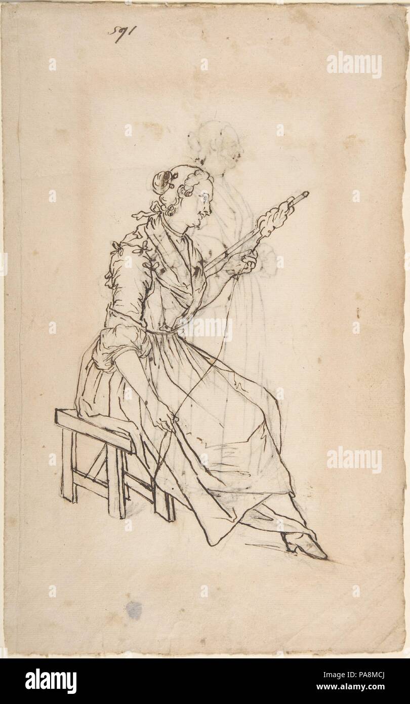 Una donna di filatura (recto); una donna tenendo un Bundle (verso). Artista: Giacomo Ceruti (Italiano, 1698-1767 Milano Milano). Dimensioni: 11 5/8 x 7 3/16 in. (29,5 x 18,3 cm). Data: XVIII secolo. Museo: Metropolitan Museum of Art di New York, Stati Uniti d'America. Foto Stock