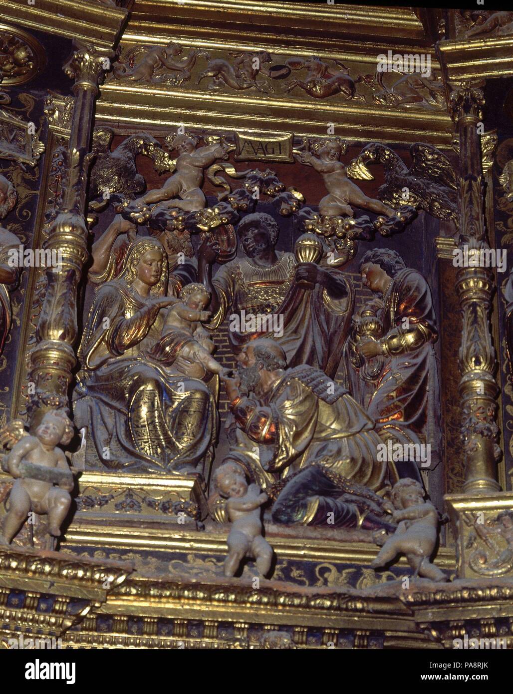 RETABLO MAYOR DET ADORACION DE LOS mago. Autore: Damià Forment (1480-1540). Posizione: Catedral, Santo Domingo de la Calzada, La Rioja, Spagna. Foto Stock
