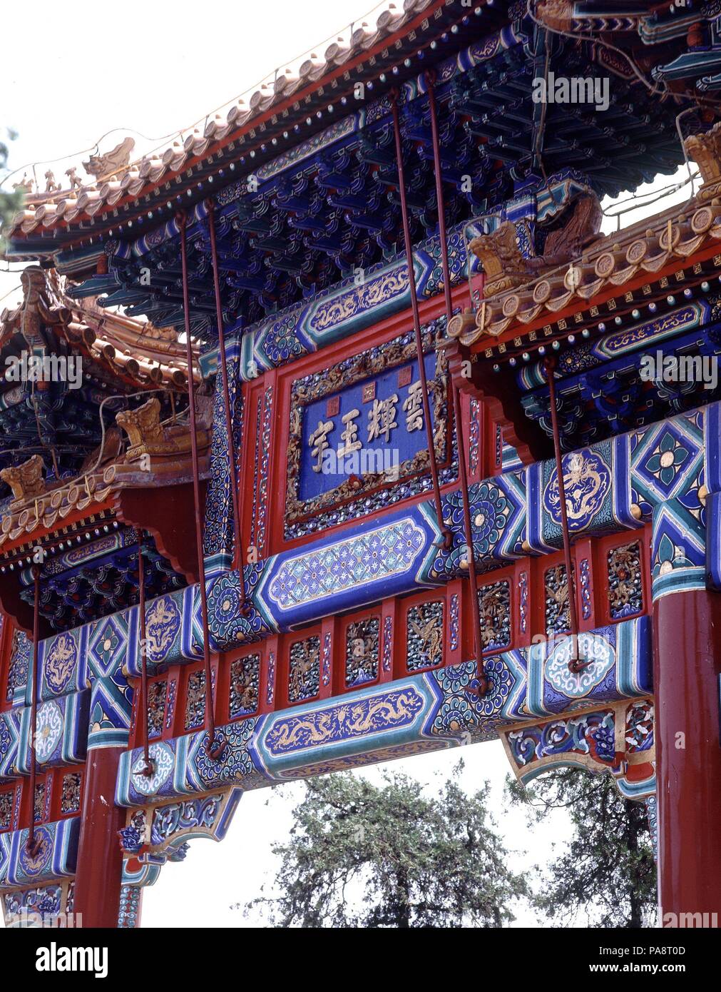 PORTICO DEL EMBARCADERO DEL JARDIN DE LA ALEGRIA-dinastia Quing - DETALLE. Posizione: SOMMERPALAIS, Pechino. Foto Stock