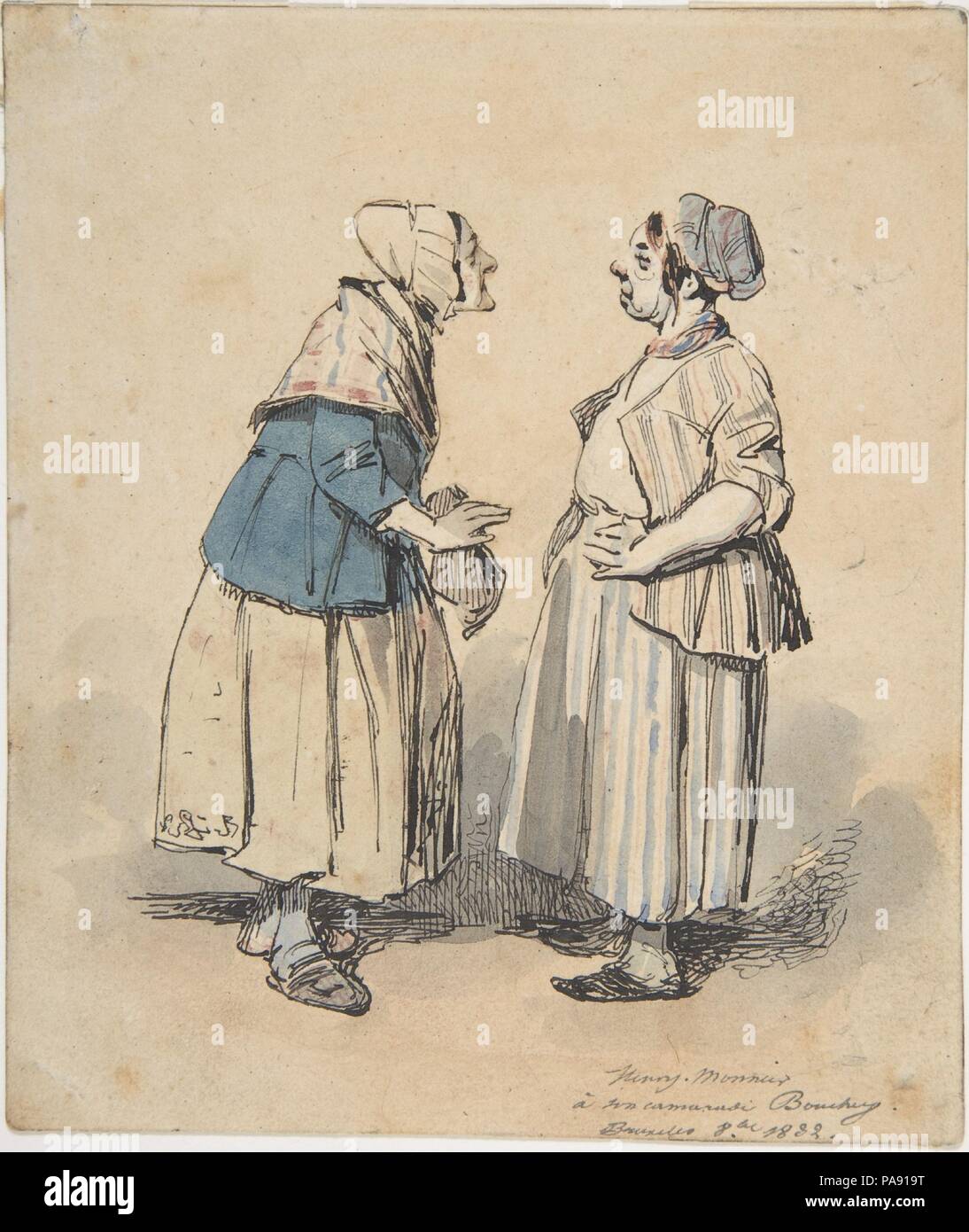 I due pettegolezzi (Les Deux Commères). Artista: Henry-Bonaventure Monnier (francese, Parigi Parigi 1799-1877). Dimensioni: 5 1/16 x 4 1/2 in. (12,8 x 11,5 cm). Data: 1832. Museo: Metropolitan Museum of Art di New York, Stati Uniti d'America. Foto Stock