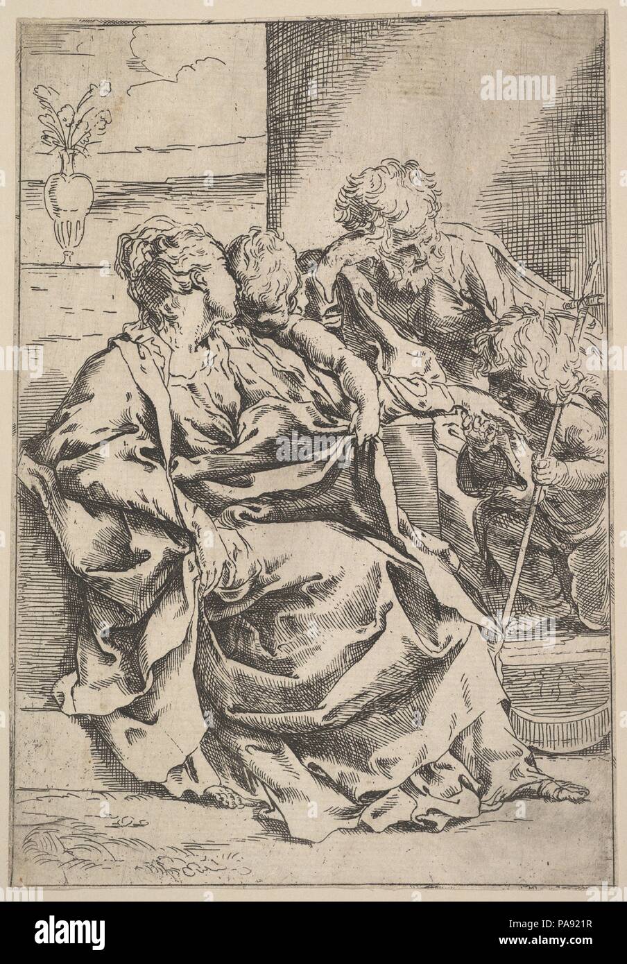 La Santa Famiglia. Artista: Guido Reni (italiano, Bologna 1575-1642 Bologna). Dimensioni: foglio: 7 7/8 x 5 1/2 in. (20 x 14 cm). Data: ca. 1595-1600. Museo: Metropolitan Museum of Art di New York, Stati Uniti d'America. Foto Stock