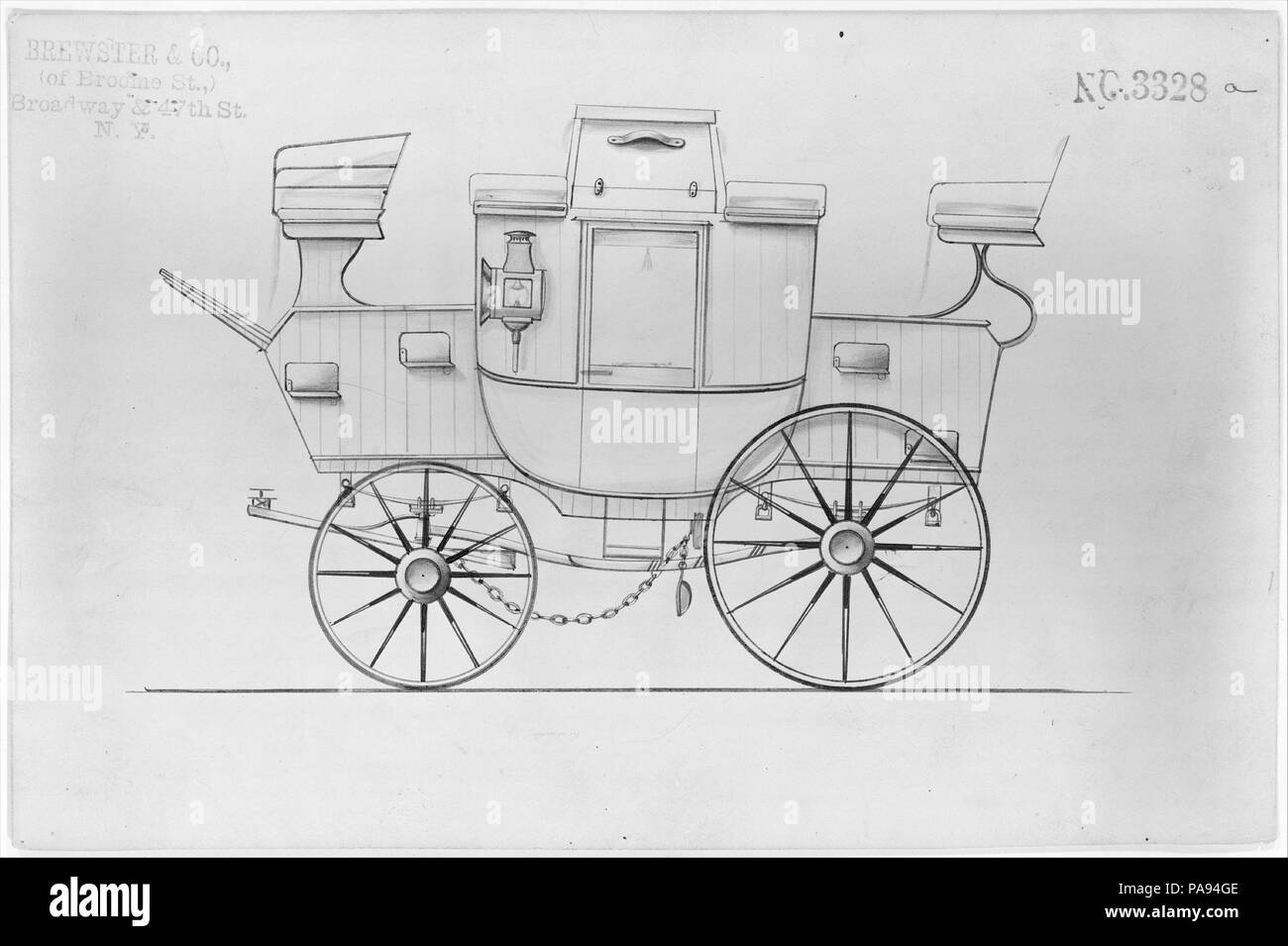 Design per Park Drag, n. 3328a. Dimensioni: foglio: 6 1/16 x 9 1/4 in. (15,4 x 23,5 cm). Produttore: Brewster & Co. (Americani, New York). Data: 1877. Brewster & Azienda Storia Istituito nel 1810 da James Brewster (1788-1866) in New Haven, Connecticut, Brewster & Company specializzata nella produzione di carrelli di fine. Il fondatore ha aperto a New York showroom in 1827 a 53-54 Broad Street e la Società fiorirono sotto le generazioni della famiglia di leadership. Necessitava di espansione si muove intorno a Manhattan, con modifiche del nome che riflette i turni di gestione-James Brewster & Sons azionato Foto Stock