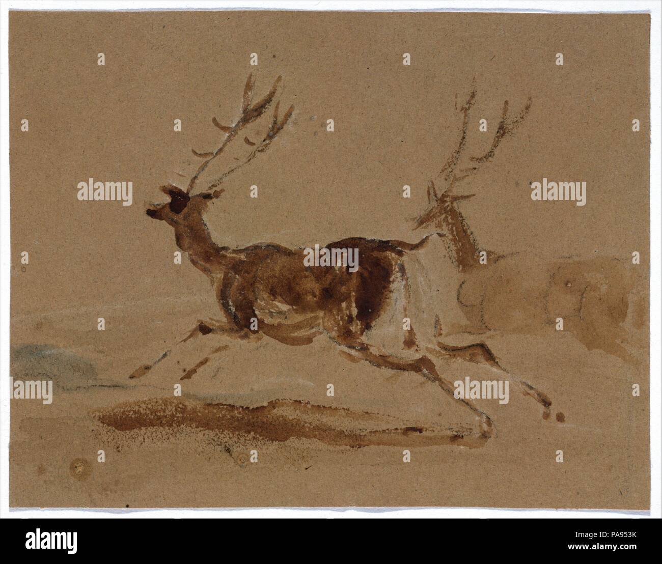 Due cervi in esecuzione. Artista: Sir Edwin Henry Landseer (British, Londra Londra 1802-1873). Dimensioni: complessivo: 4 3/16 x 5 7/16a. (10,7 x 13,8 cm). Data: 1820-73. Museo: Metropolitan Museum of Art di New York, Stati Uniti d'America. Foto Stock