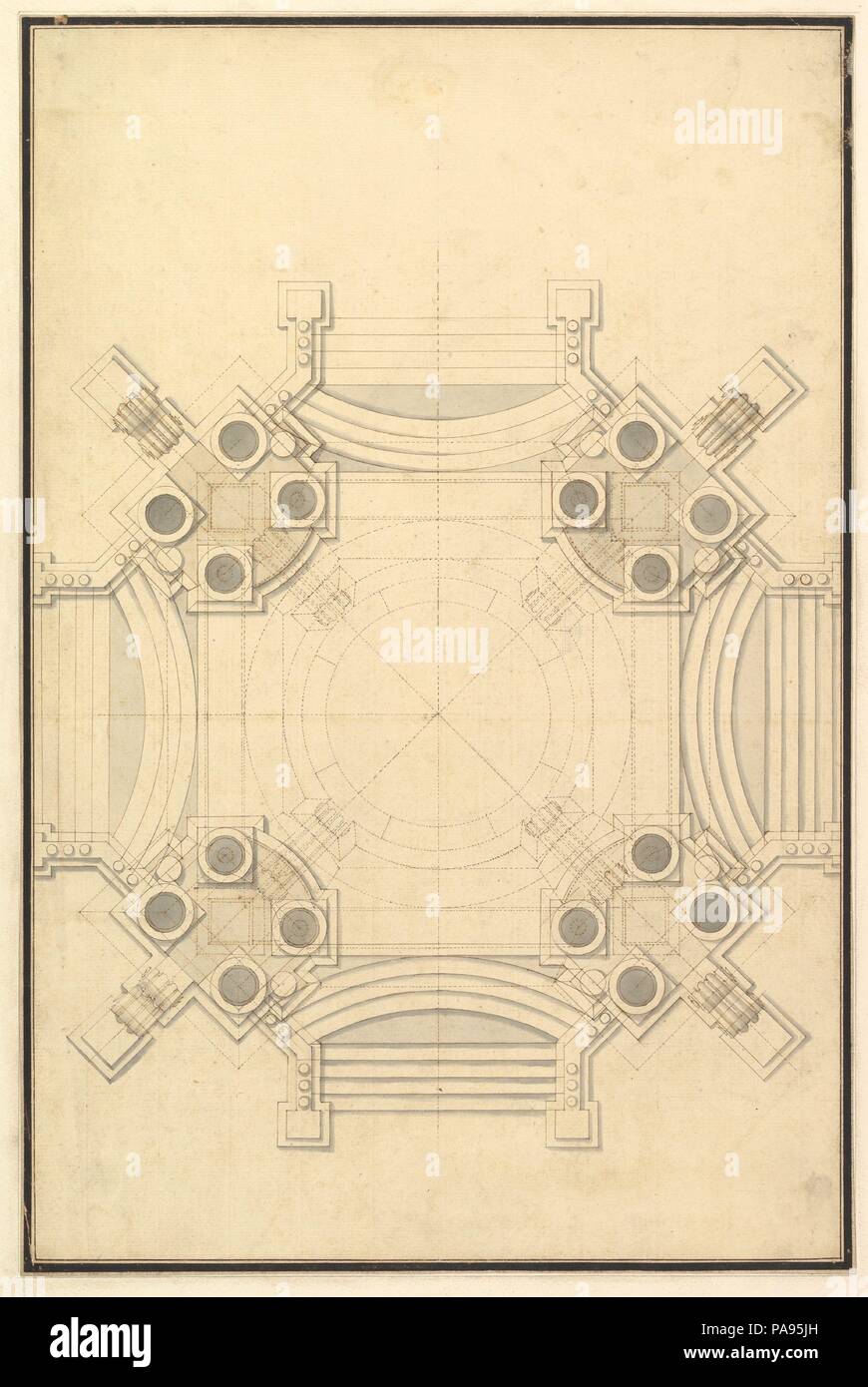 Il piano di massa per Catafalque per Johann Wilhelm, il conte palatino del Reno (d. 1716). Artista: Workshop di Giuseppe Galli Bibiena (italiano, Parma 1696-1756 Berlin). Dimensioni: 19-1/4 x 12-13/16 in. (48,9 x 32,5 cm). Data: ca. 1716. Museo: Metropolitan Museum of Art di New York, Stati Uniti d'America. Foto Stock