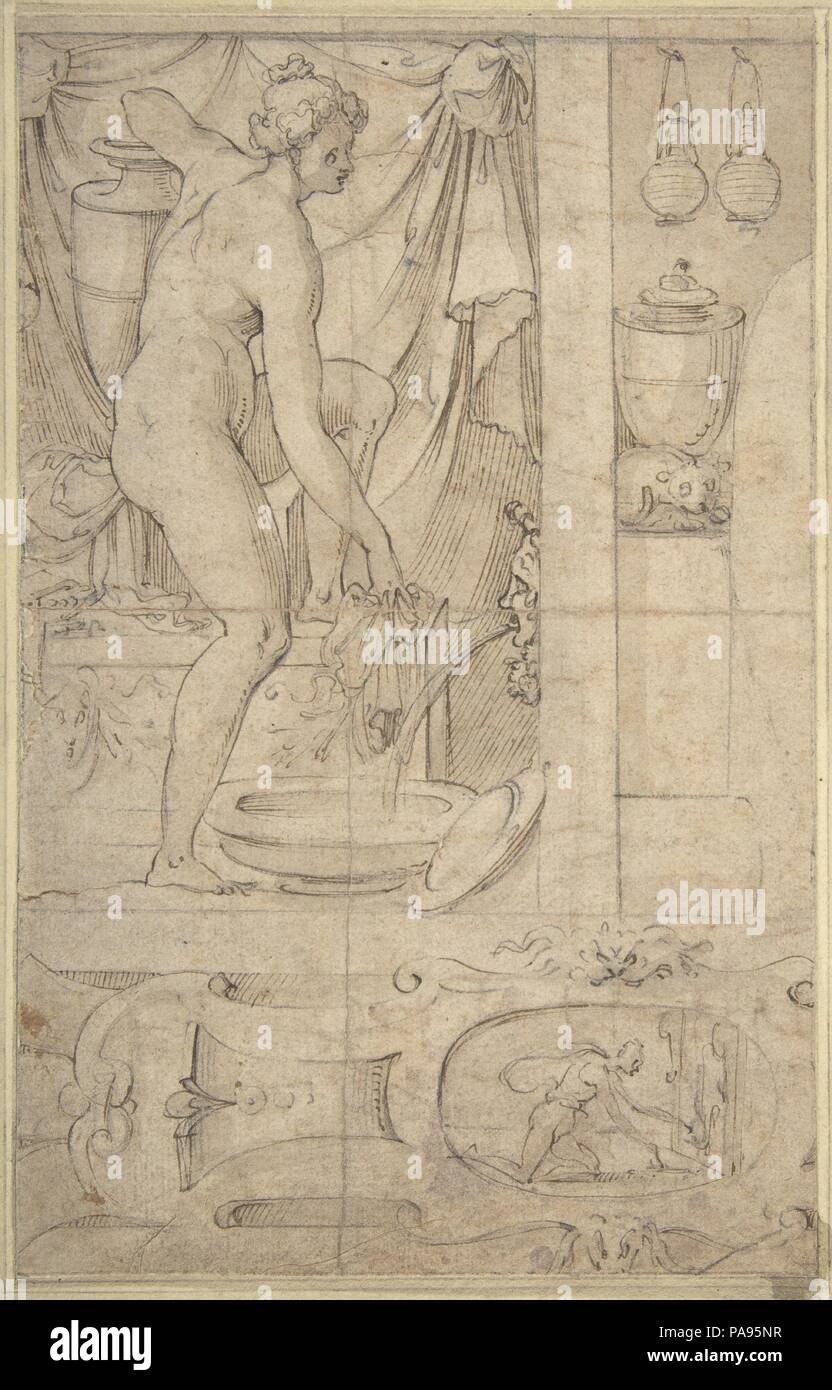 Il Bagno di Venere. Artista: Anonimo, Francese, scuola di Fontainebleau, del XVI secolo. Dimensioni: 8 7/8 x 5 5/8 in. (22,5 x 14,3 cm). Data: XVI secolo. Museo: Metropolitan Museum of Art di New York, Stati Uniti d'America. Foto Stock