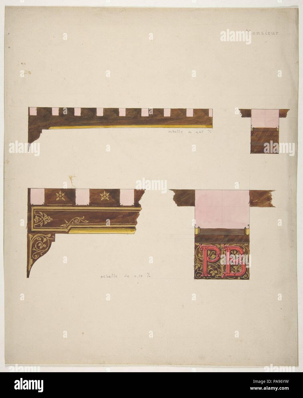 Disegni Per La Decorazione Pittorica Del Soffitto Travi In Legno Monogrammed Pb Artista Jules Edmond Charles