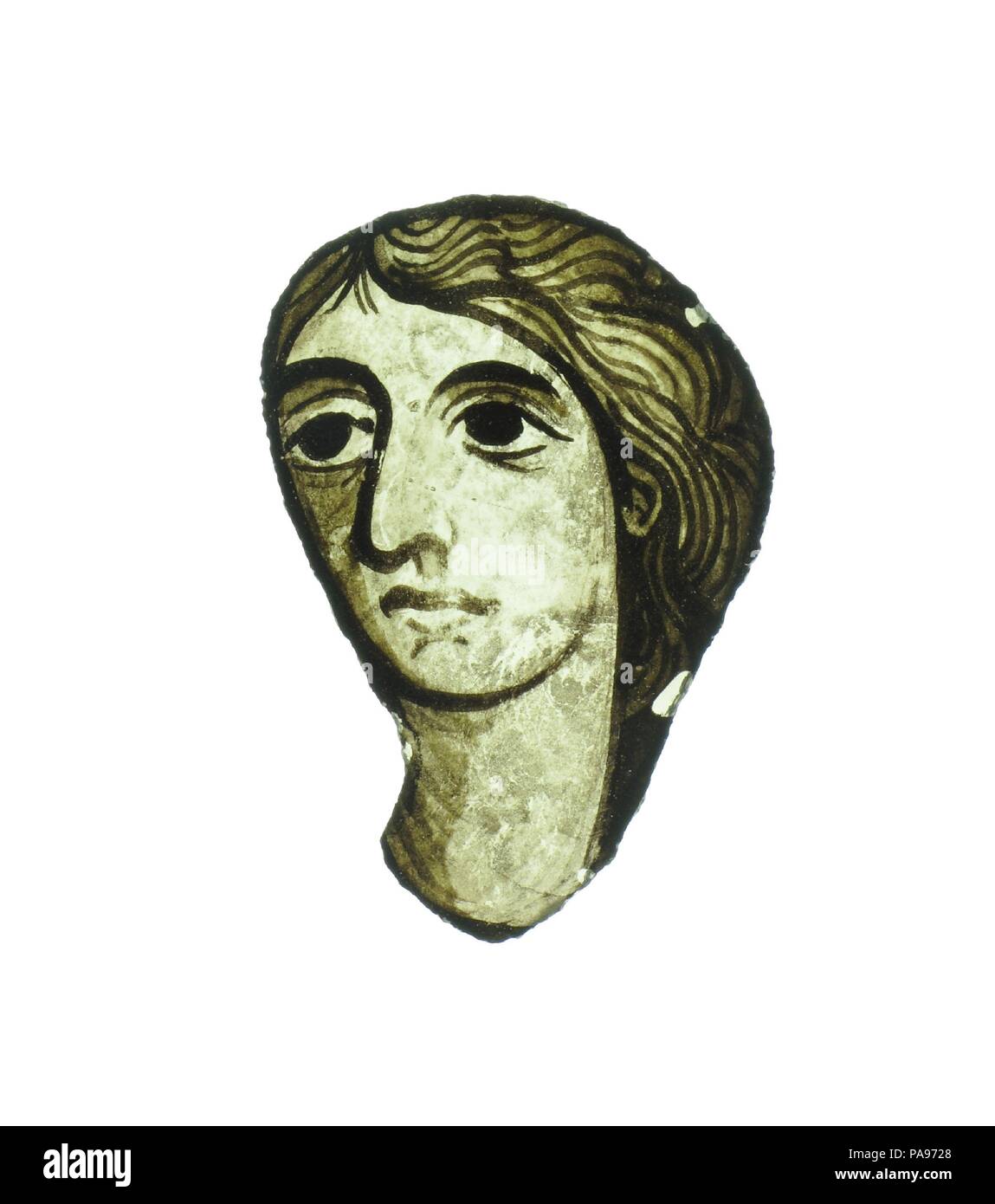 Frammento di vetro. Cultura: francese. Dimensioni: complessivo: 2 1/4 x 1 1/2 in (5,7 x 3,8 cm). Data: XII-XIV secolo. Museo: Metropolitan Museum of Art di New York, Stati Uniti d'America. Foto Stock