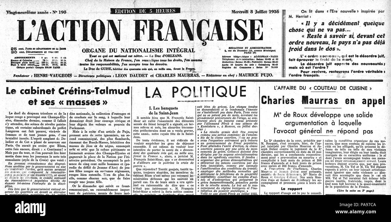 150 L'Action Française - 8 juillet 1936 Foto Stock