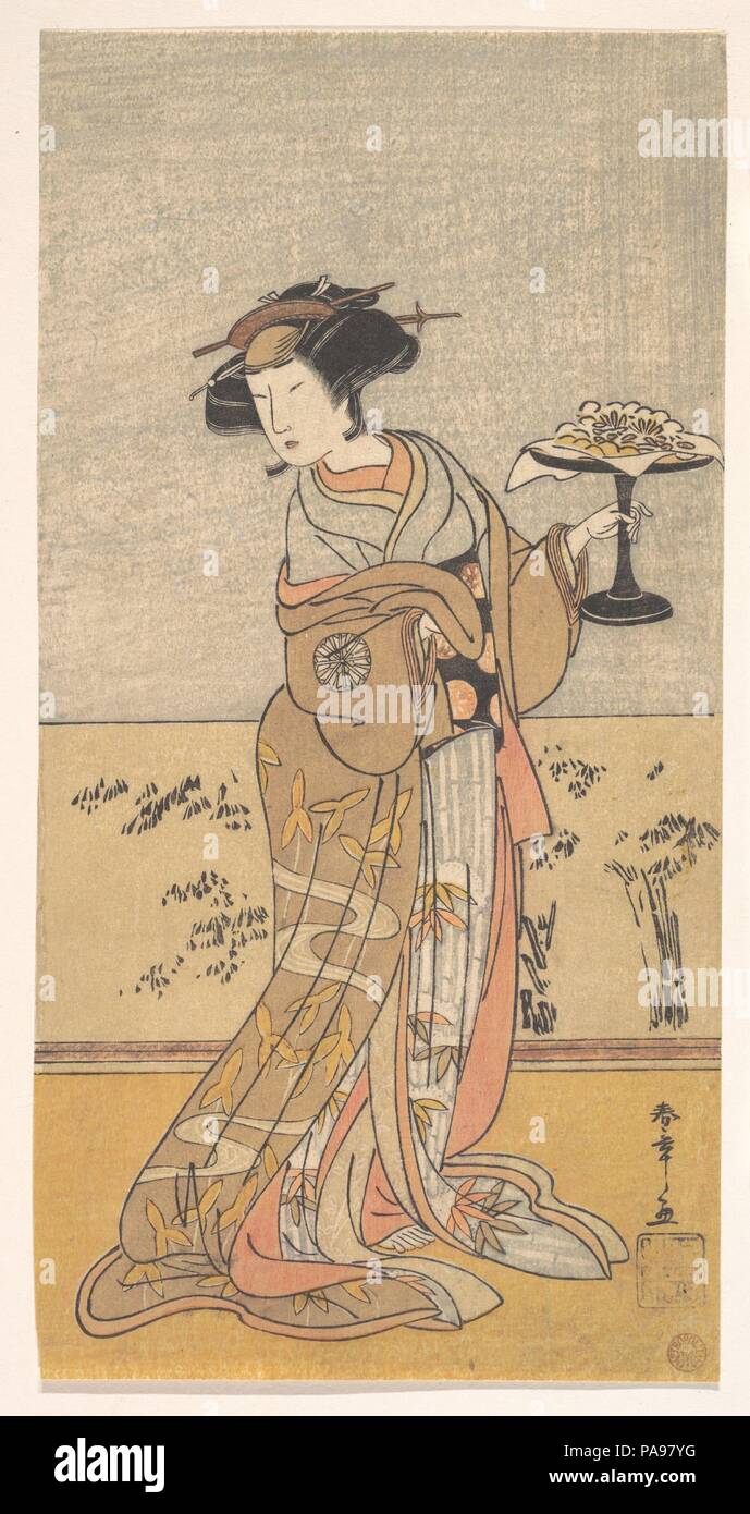 Il primo Nakamura Tomijuro nel ruolo di Shigenoi. Artista: Katsukawa Shunsho (giapponese, 1726-1792). Cultura: il Giappone. Dimensioni: 11 3/10 x 5 3/4 in. (28,7 x 14,6 cm). Data: il decimo mese, 1777. Museo: Metropolitan Museum of Art di New York, Stati Uniti d'America. Foto Stock