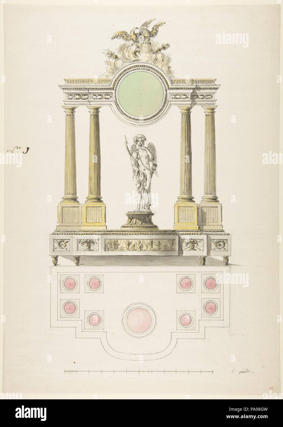 Design per un orologio. Artista: Anonimo, Francese, XVIII secolo; stile di Jean Charles Delafosse (francese, Parigi Parigi 1734-1789). Dimensioni: 18 11/16 x 13 5/16 in. (47,5 x 33,8 cm). Data: ca. 1770-90. Museo: Metropolitan Museum of Art di New York, Stati Uniti d'America. Foto Stock