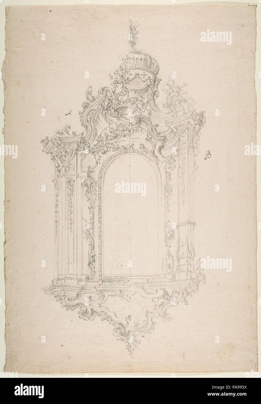 Disegno ornamentale di nicchia. Artista: Workshop di Leonardo Marini (italiano, piemontese documentato ca. 1730-dopo il 1797). Dimensioni: 10 11/16 x 15 7/16 in. (27,1 x 39,2 cm). Data: XVIII secolo. Museo: Metropolitan Museum of Art di New York, Stati Uniti d'America. Foto Stock