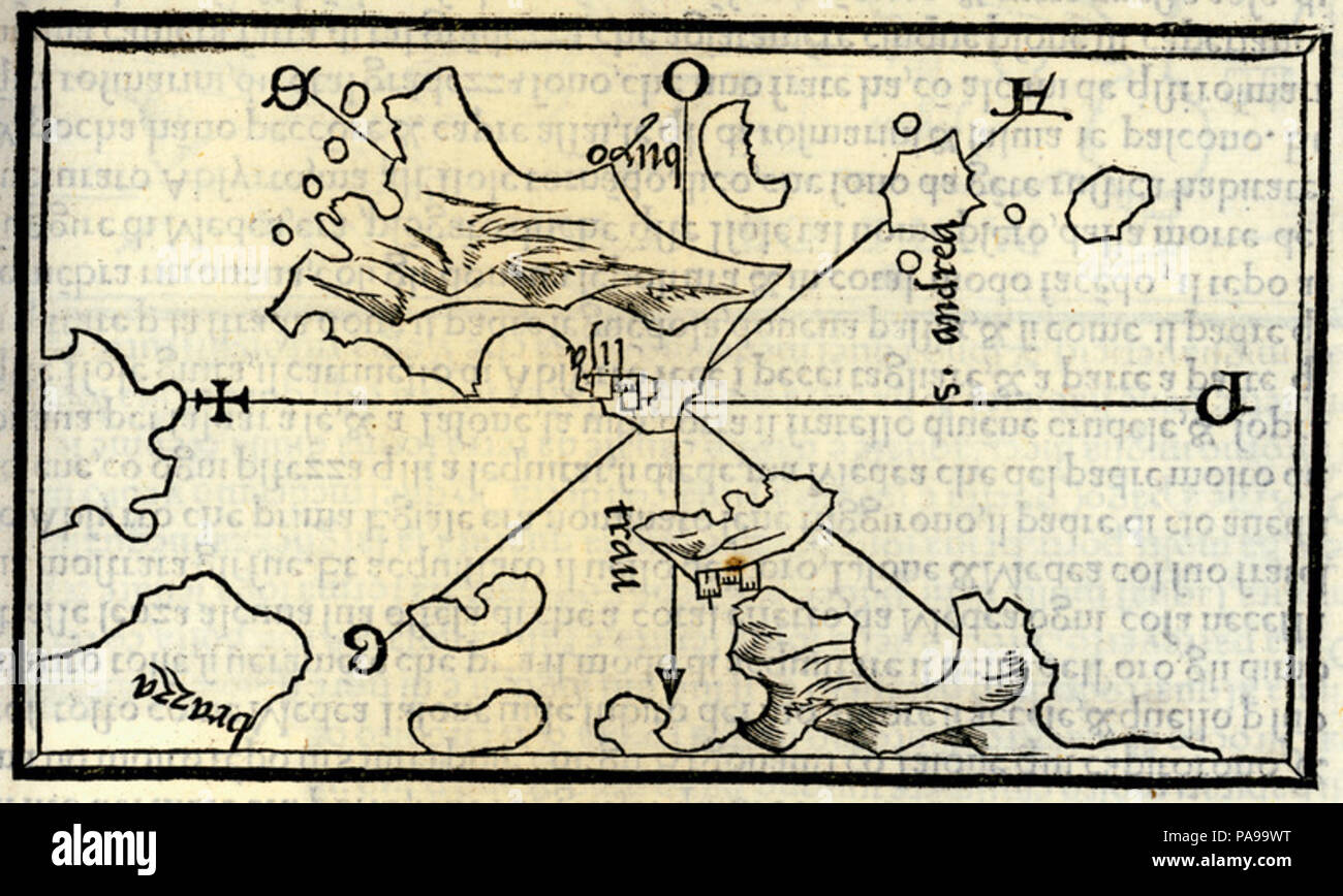 167 Mappa di Isola di Trau (oggi il centro storico della città di Trogir), Čiovo (Bua) isola, San Andrea (Svetac) isola, e parte o - Bordone Benedetto - 1547 Foto Stock