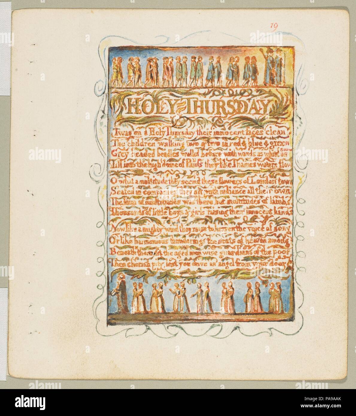Canti di innocenza e di esperienza: Giovedì Santo. Artista: William Blake (British, Londra Londra 1757-1827). Dimensioni: foglio: 6 3/16 x 5 9/16 in. (15,7 x 14,1 cm). Data: ca. 1815. Museo: Metropolitan Museum of Art di New York, Stati Uniti d'America. Foto Stock