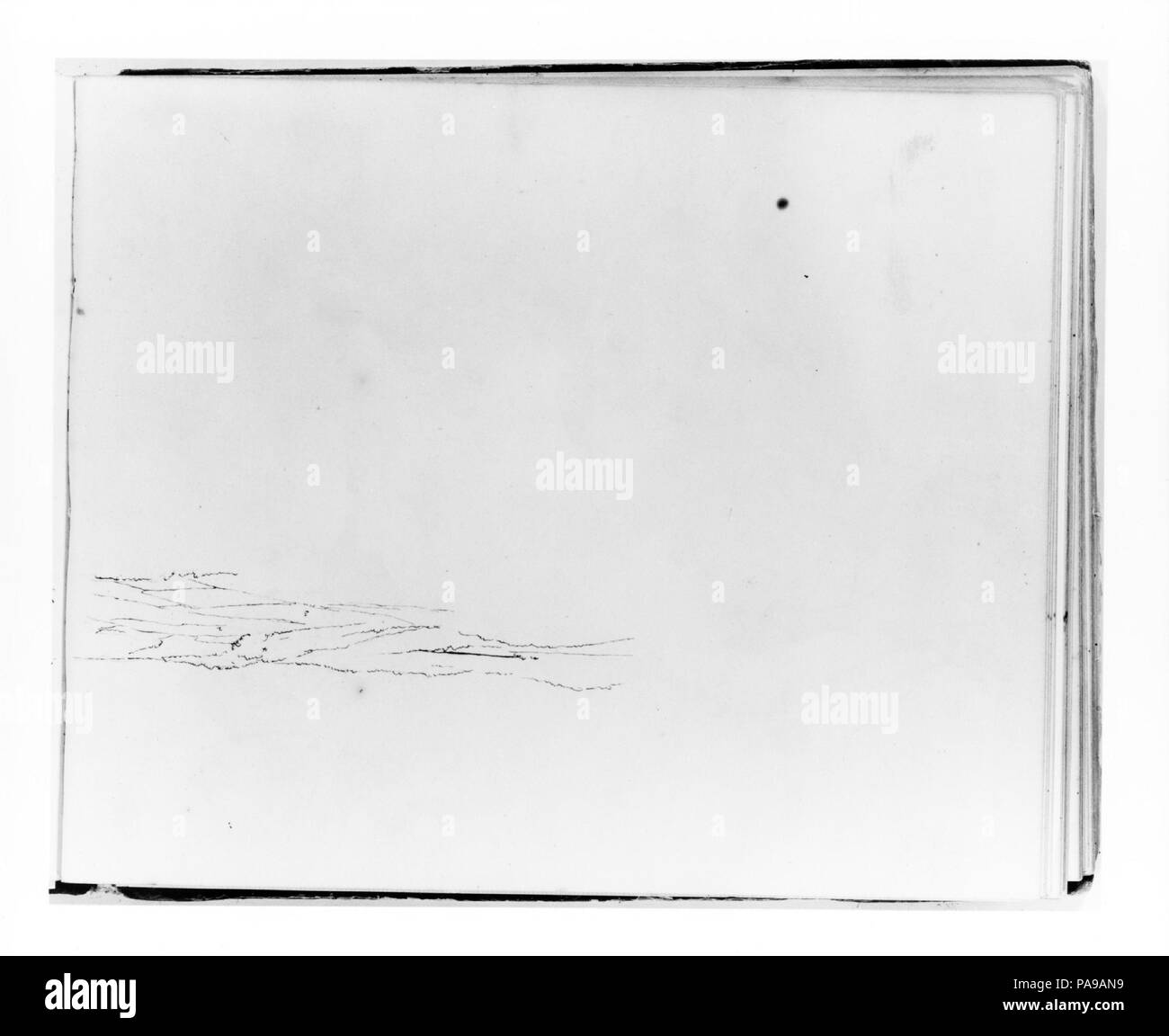 Paesaggio panoramico (da Sketchbook). Artista: Francesco William Edmonds (American, Hudson, New York 1806-1863 Bronxville, New York). Dimensioni: 6 5/8 x 8 in. (16,8 x 20,3 cm). Data: ca. 1838 e dopo. L'esecuzione di bozzetti e studi è stata una parte cruciale del Edmonds del processo creativo. Molti dei suoi disegni esistono come lavori indipendenti--apparentemente non ha mai preso ulteriori--ma molti altri rappresentano una fase iniziale nella sua concezione per quadri. Questo sketchbook, che iniziò circa 1838, include entrambi i tipi di disegni di una varietà di argomenti. Museo: Metropolitan Museum of Art di New York, Stati Uniti d'America. Foto Stock