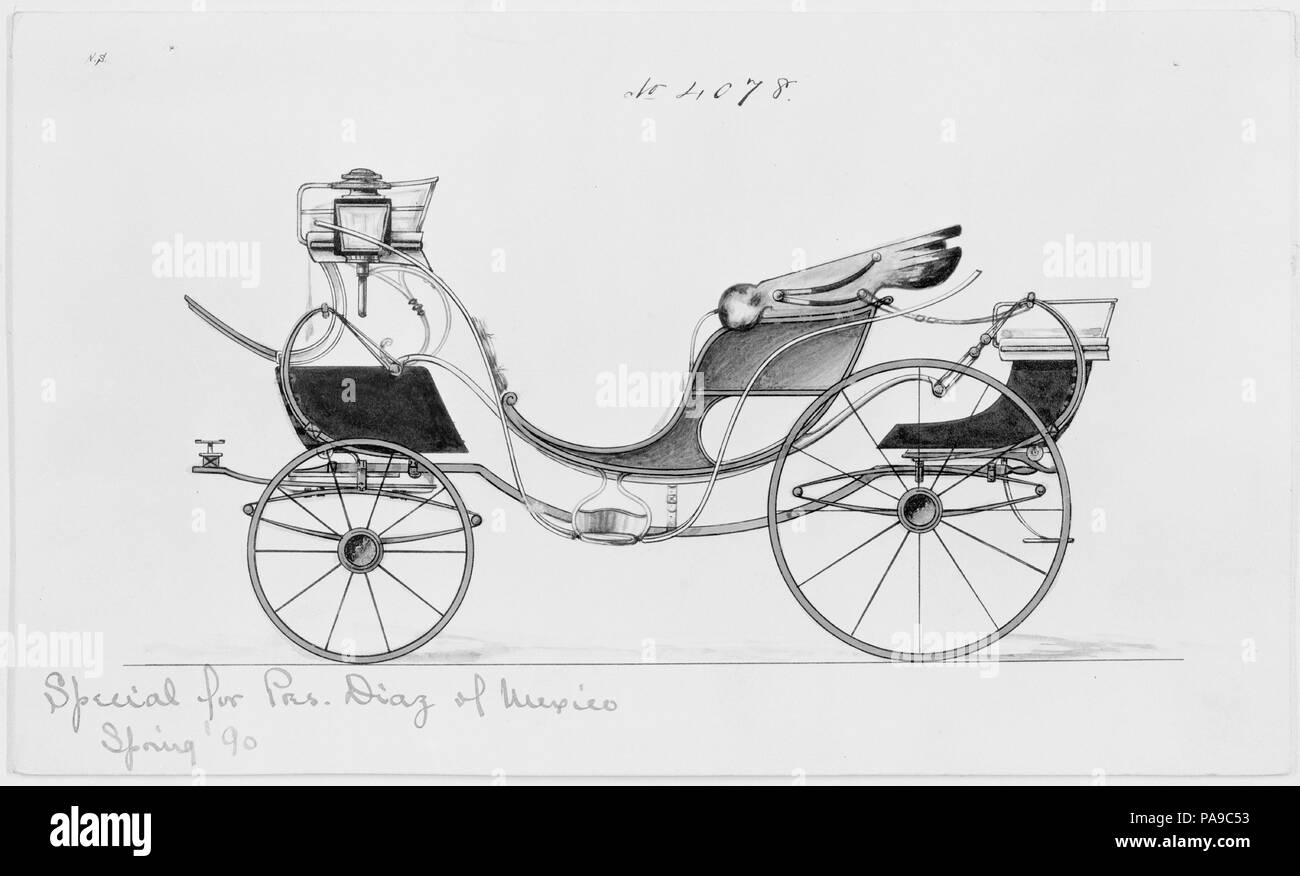 Design per 8 primavera Victoria, no. 4078. Artista: Herman Stahmer (American, 1857-1894). Dimensioni: Piastra: 5 1/2 x 9 1/4 in. (14 x 23,5 cm). Produttore: Brewster & Co. (Americani, New York). Data: 1890. Brewster & Azienda Storia Istituito nel 1810 da James Brewster (1788-1866) in New Haven, Connecticut, Brewster & Company specializzata nella produzione di carrelli di fine. Il fondatore ha aperto a New York showroom in 1827 a 53-54 Broad Street e la Società fiorirono sotto le generazioni della famiglia di leadership. Necessitava di espansione si muove intorno a Manhattan, con cambi di nome shi riflettente Foto Stock