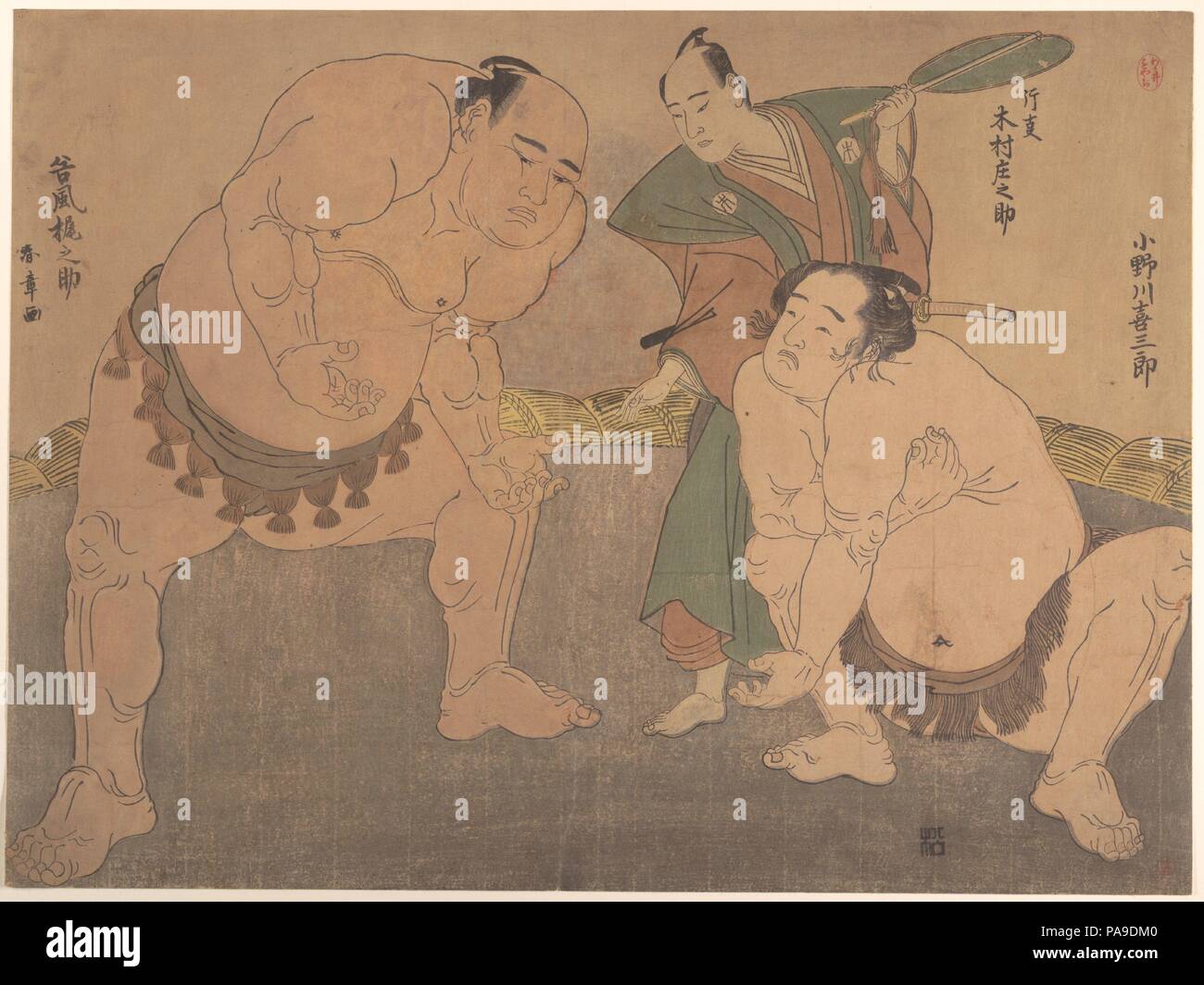 I lottatori. Artista: Katsukawa Shunsho (giapponese, 1726-1792). Cultura: il Giappone. Dimensioni: 14 3/8 x 19 1/4 in. (36,5 x 48,9 cm). Data: ca. 1785. Museo: Metropolitan Museum of Art di New York, Stati Uniti d'America. Foto Stock