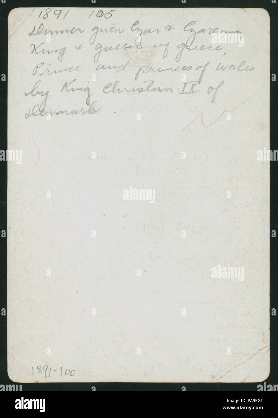 569 per la cena (ZAR E CZARENNA, il re e la regina di Grecia, il principe e la principessa di Galles) (detenute da) (RE CRISTIANO IX di Danimarca) (a) (NYPL ADE-270017-4000001710) Foto Stock