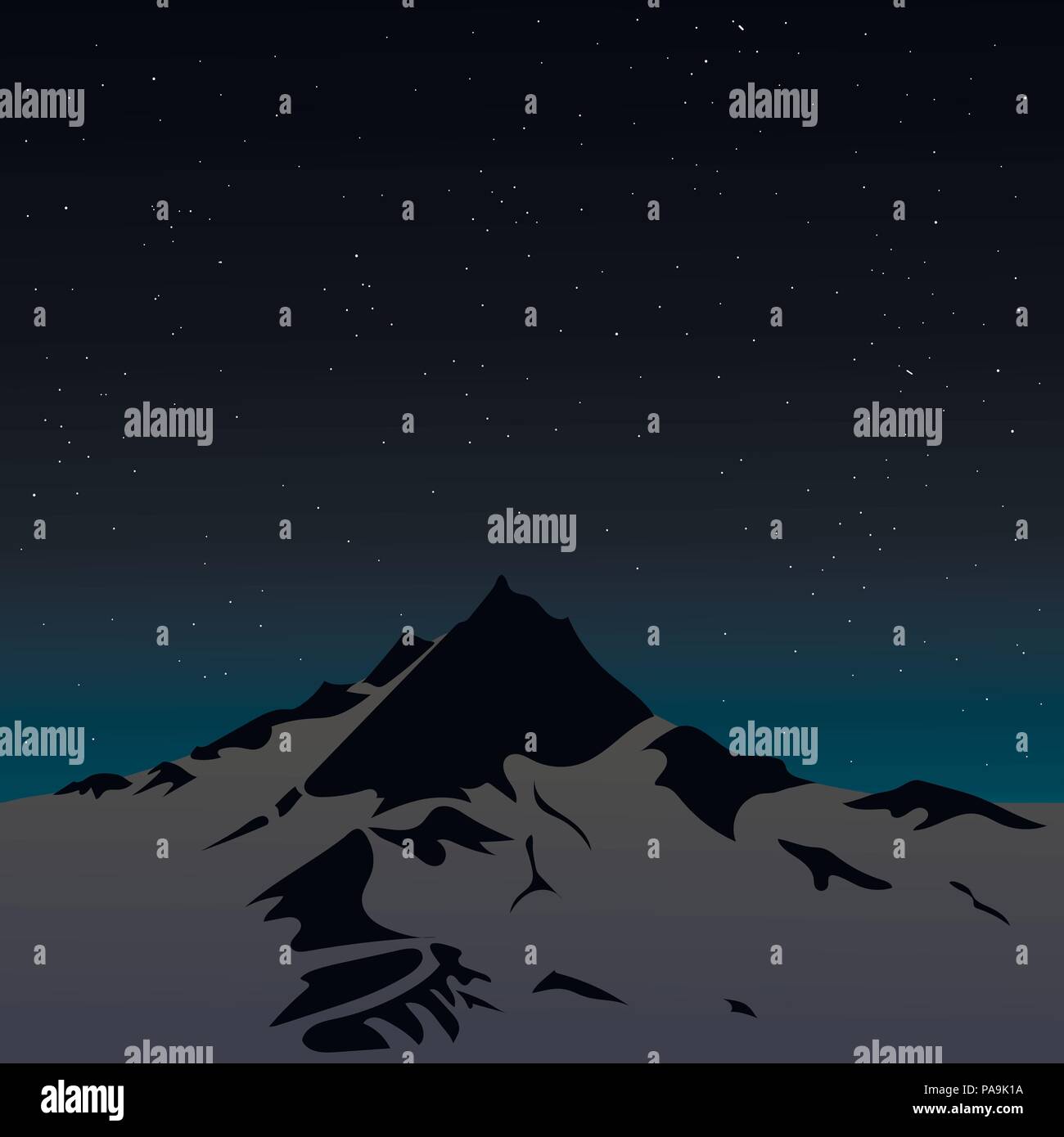 La cima della montagna di notte, natura, vettore Illustrazione Vettoriale