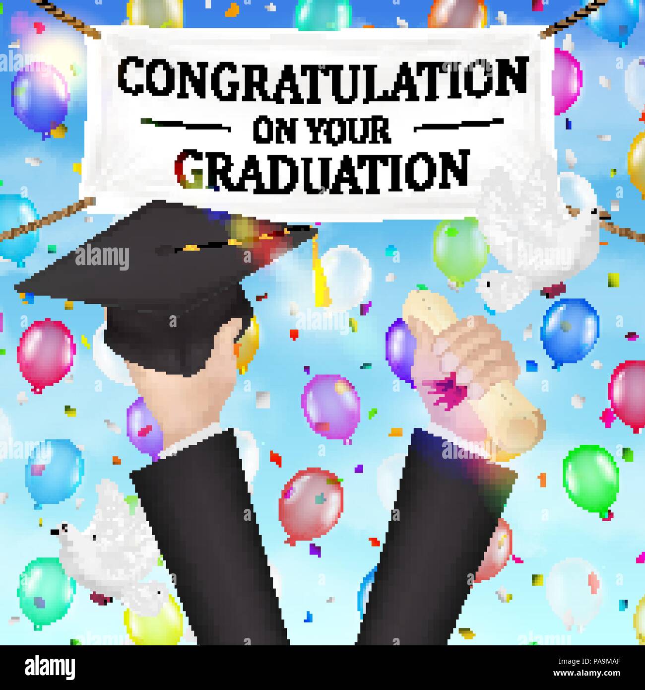 Congratulazioni banner di graduazione e diploma,hat Illustrazione Vettoriale