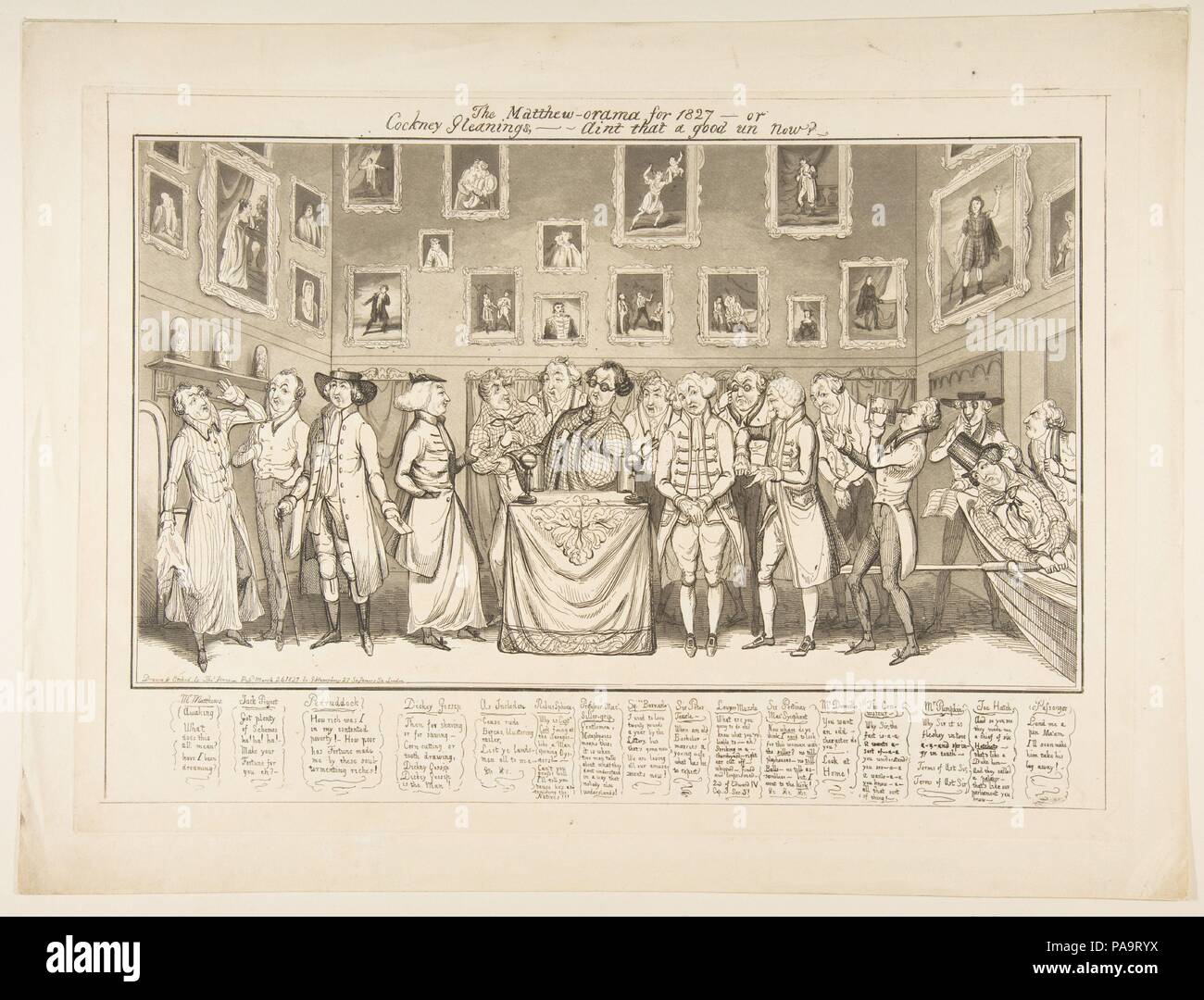 Matteo-orama per 1827-o Cockney spighe,-Aint che un buon onu adesso?. Artista: Thomas Howell Jones (British, attivo 1824-48). Dimensioni: Piastra: 11 3/16 x 15 7/8 in. (28,4 x 40,3 cm) foglio: 13 3/16 x 17 7/16 in. (33,5 x 44,3 cm). Pubblicato in: Londra. Editore: George Humphrey (British, 1773?-?1831). Oggetto: Charles Matthews (British, Londra 1776-1835 Devonport). Data: Marzo 26, 1827. Museo: Metropolitan Museum of Art di New York, Stati Uniti d'America. Foto Stock