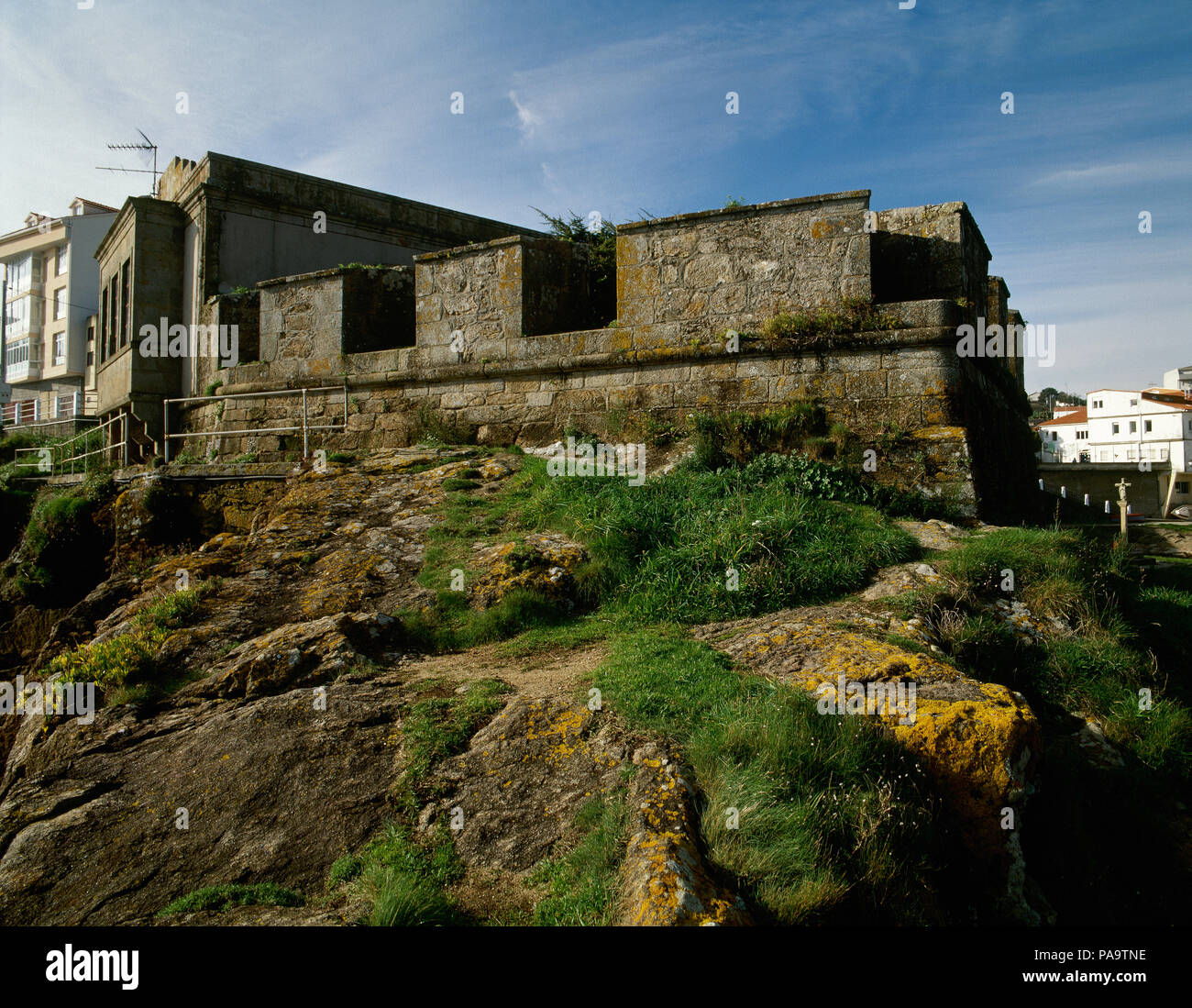 Spagna, Galizia, La Coruña provincia Fisterra (Finisterre). Saint Charles Castello. Fortificazione costruita durante il regno di Carlo III di Spagna, per difendere la costa da attacchi inglese del XVIII secolo. Costa della morte. Foto Stock