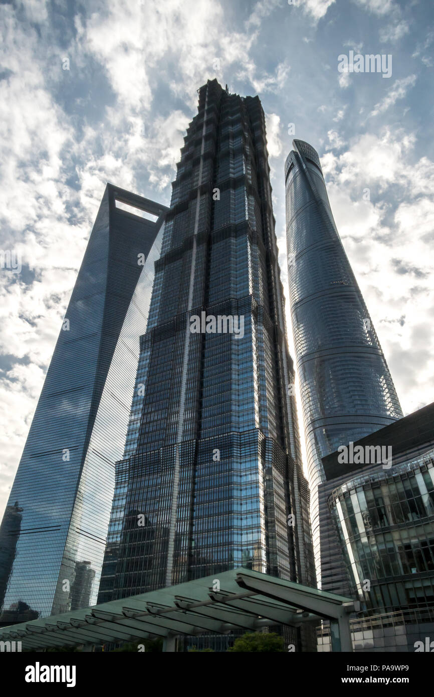 Shanghai World Financial Center di Shanghai città skyline scape, Shanghai luajiazui finanza e al quartiere degli affari della zona commerciale dello skyline di Shanghai, Cina Foto Stock