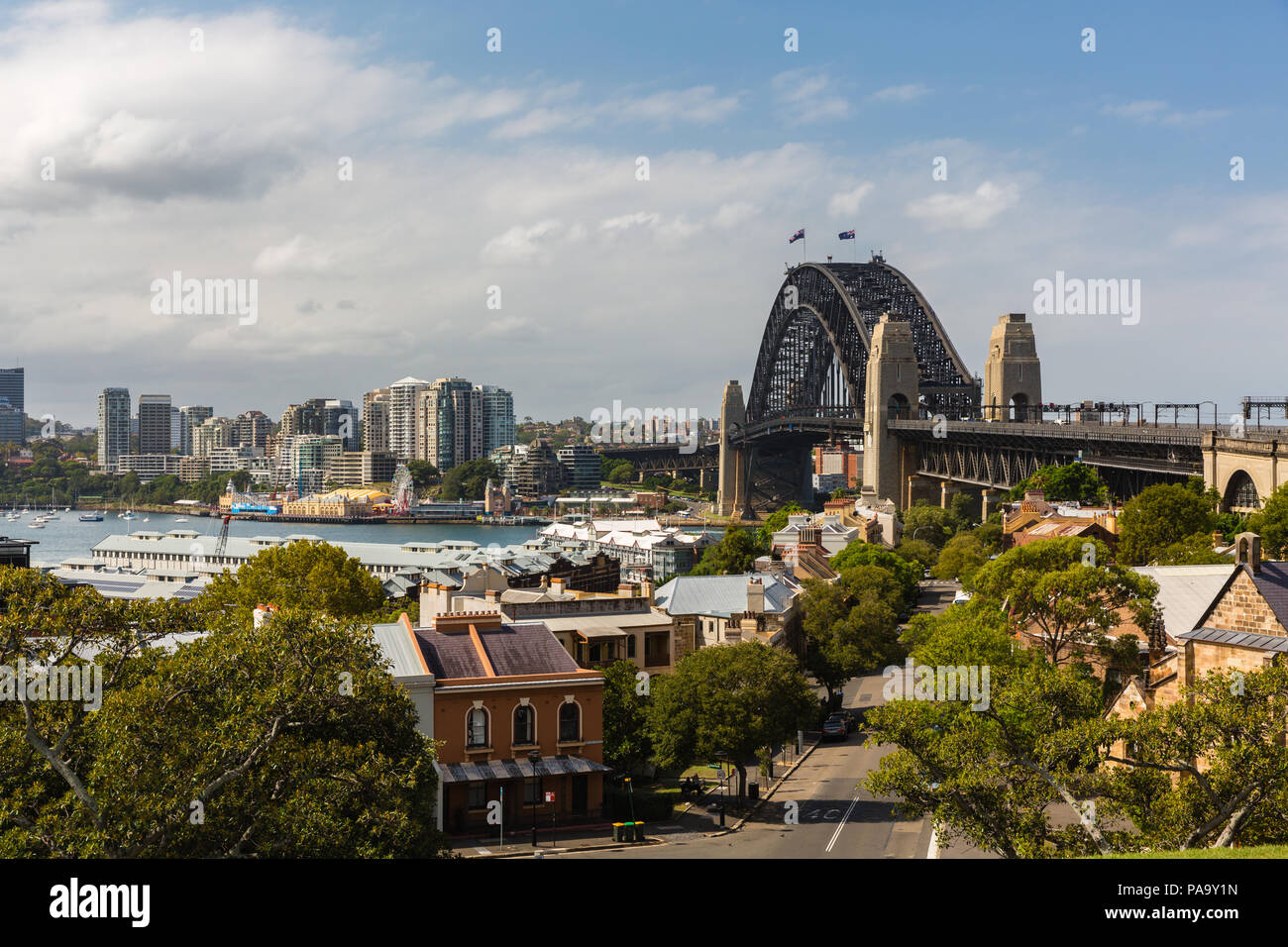 Sydney Harbour Bridge visto dall'Osservatorio di Sydney, Sydney, Australia Foto Stock