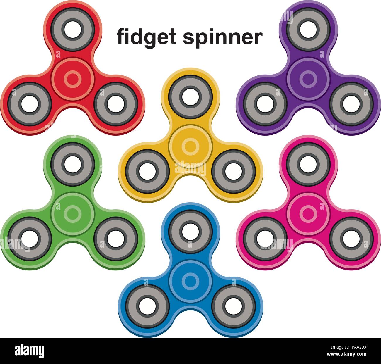 Set di vettore di agitano: filatori giocattolo isolati su sfondo bianco. alleviare lo stress del cuscinetto rullo di spinner Illustrazione Vettoriale