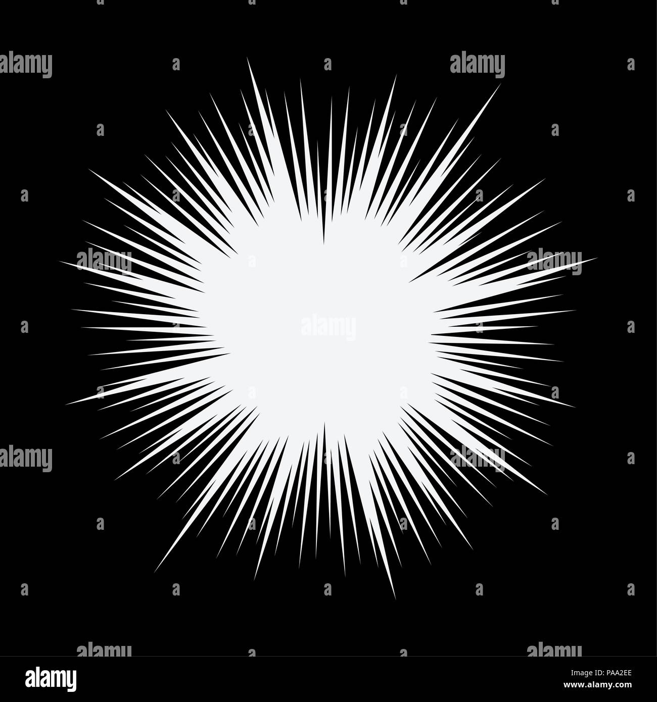 Il vettore radiale astratta burst. stella bianca esplosione isolata su sfondo nero. sun radiale burst o raffica di fumetti graphic design Illustrazione Vettoriale