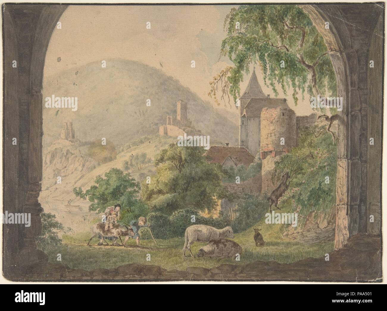 I quattro castelli di Neckarsteinach. Artista: Carl Philipp Fohr (tedesco, Heidelberg Roma 1795-1818). Dimensioni: foglio: 7 1/2 x 10 1/4 in. (19 x 26 cm). Data: 1800-1818. Museo: Metropolitan Museum of Art di New York, Stati Uniti d'America. Foto Stock