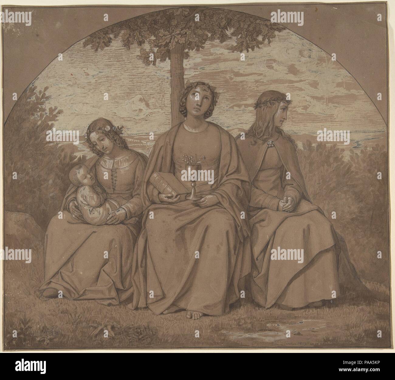 Allegorie della fede, della speranza e della carità. Artista: Heinrich Maria von Hess (tedesco, Dusseldorf 1798 - 1863 di Monaco di Baviera). Dimensioni: foglio: 12 1/2 x 14 1/16 in. (31,8 x 35,7 cm). Data: 1819. Museo: Metropolitan Museum of Art di New York, Stati Uniti d'America. Foto Stock