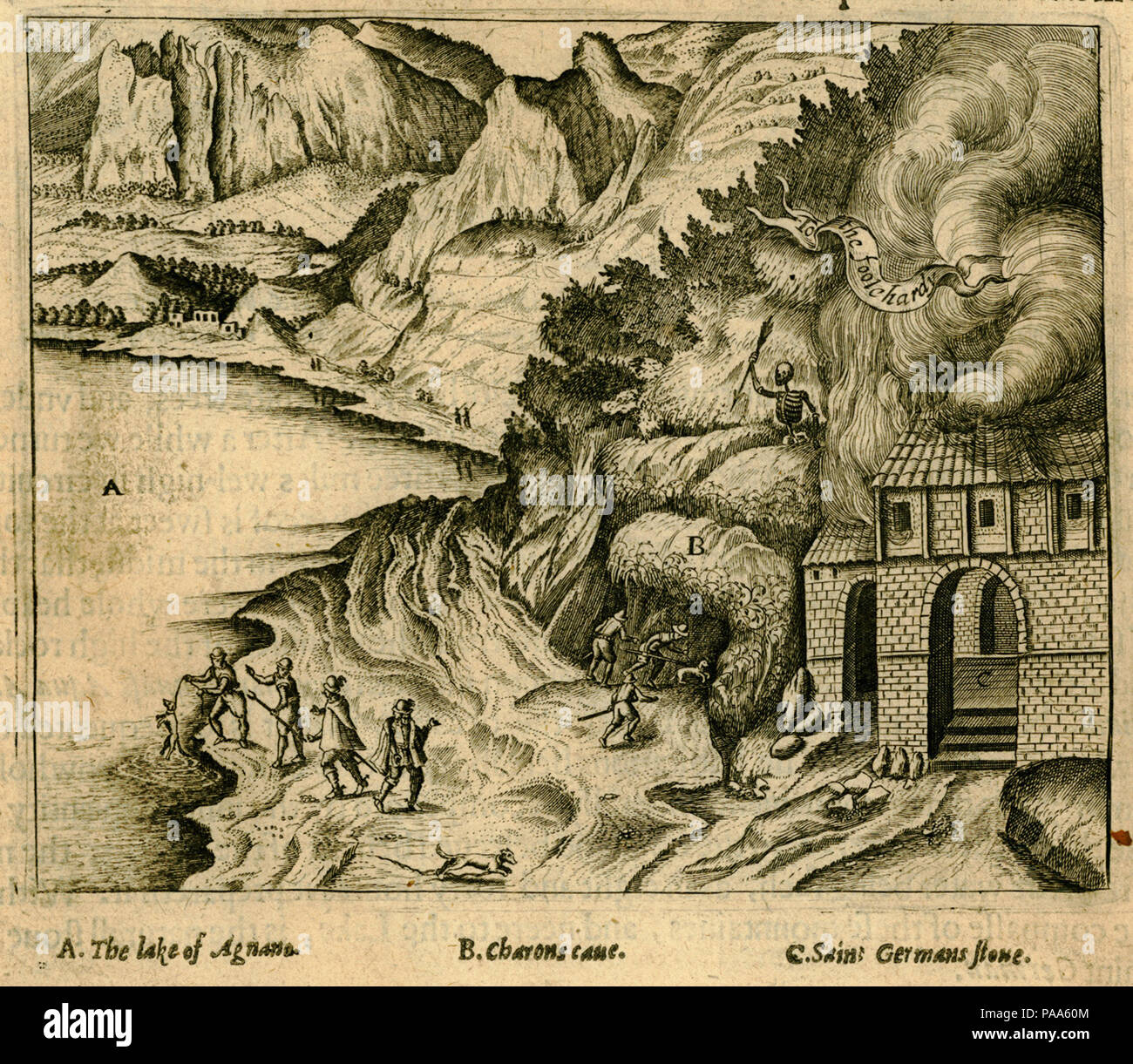 153 Lake Avernus in Campania, ingresso per gli Inferi secondo la mitologia - George Sandys - 1615 Foto Stock