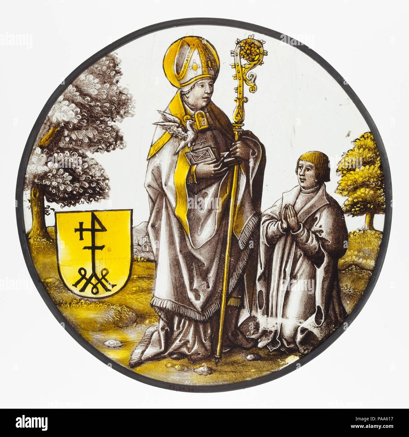 Roundel con San Basilio il Grande con un donatore. Cultura: Netherlandish Sud. Dimensioni: Complessivamente Diam.: 8 1/2 in. (21,6 cm). Data: ca. 1515. Museo: Metropolitan Museum of Art di New York, Stati Uniti d'America. Foto Stock