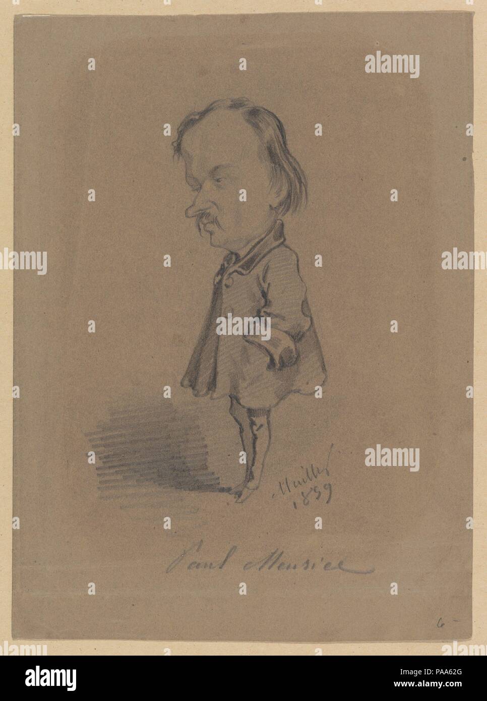 La caricatura di Paul Meurice. Artista: Hippolyte Mailly (Francese, 1829-1863); dopo Nadar (francese, Parigi Parigi 1820-1910). Dimensioni: foglio: 7 1/4 x 5 5/16 in. (18,4 x 13,5 cm). Data: 1859. Museo: Metropolitan Museum of Art di New York, Stati Uniti d'America. Foto Stock