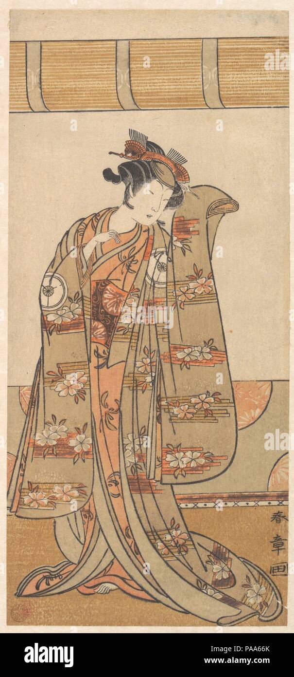 Il quarto Iwai Hanshiro come una donna. Artista: Katsukawa Shunsho (giapponese, 1726-1792). Cultura: il Giappone. Dimensioni: 11 3/8 x 5 1/5 in. (28,9 x 13,2 cm). Data: 1773 o 1774. Museo: Metropolitan Museum of Art di New York, Stati Uniti d'America. Foto Stock