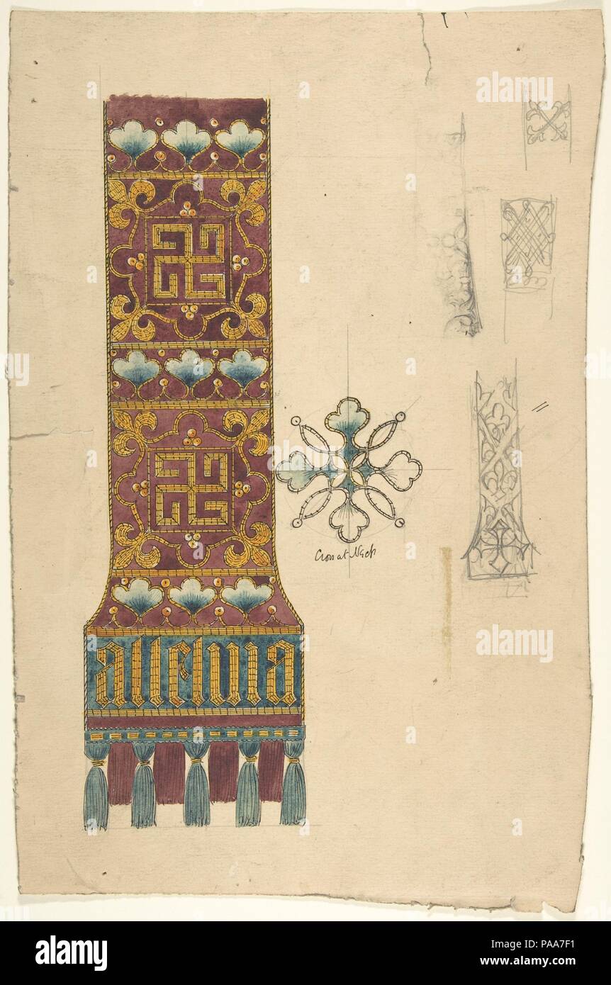 Design per una stola. Artista: Ernest Geldart (British, Londra 1848-1929). Dimensioni: foglio: 13 5/8 x 8 15/16 in. (34,6 x 22,7 cm). Data: fine XIX-inizio XX secolo. Museo: Metropolitan Museum of Art di New York, Stati Uniti d'America. Foto Stock