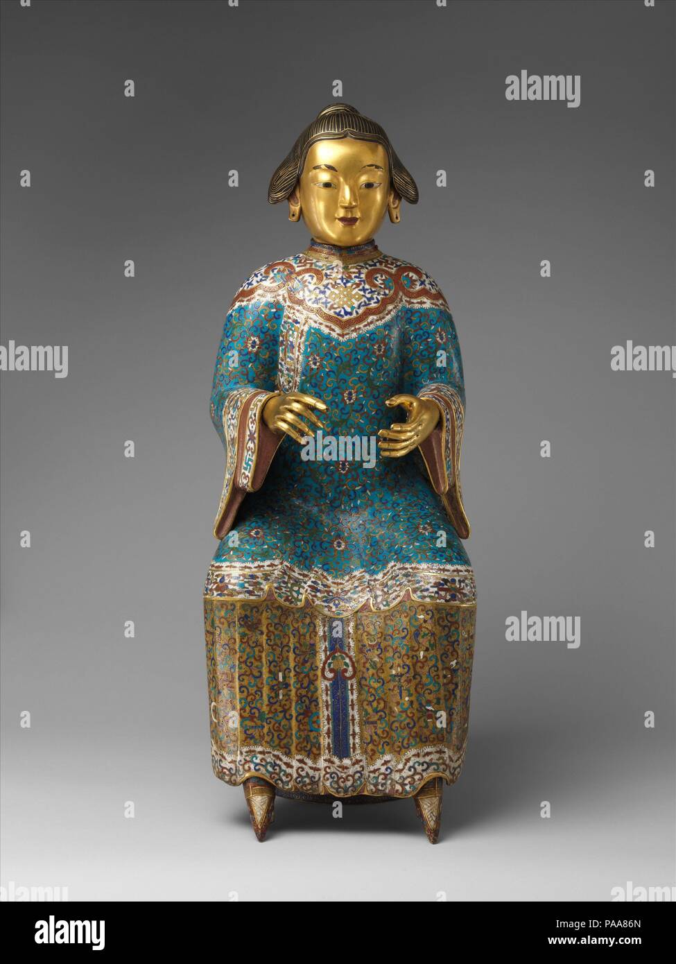 Figura seduta (uno di una coppia). Cultura: la Cina. Dimensioni: H. 34 3/4 in. (88,3 cm); W. 13 iin. (33 cm); D. 18 a. (45,7 cm). Museo: Metropolitan Museum of Art di New York, Stati Uniti d'America. Foto Stock