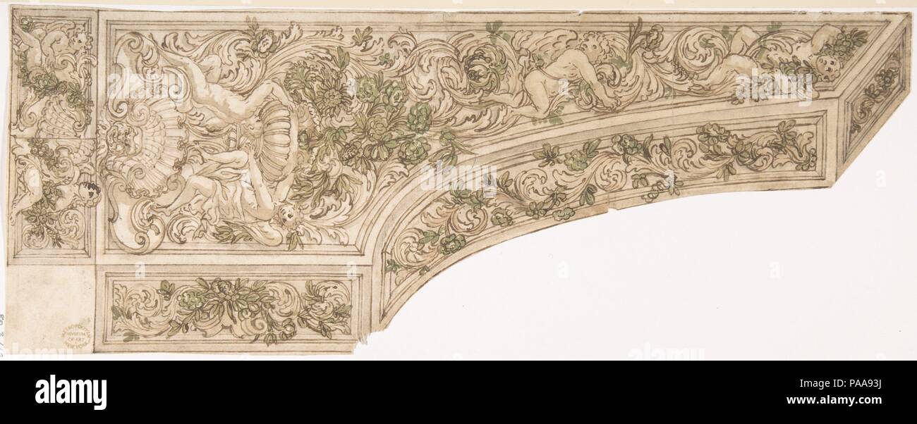Decorazione per un pianoforte. Artista: Anonimo, Italiano, Roman-Bolognese, xvii secolo. Dimensioni: 5-1/2 x 14-1/16 in. (13,9 x 35,7 cm). Data: del xvii secolo. Museo: Metropolitan Museum of Art di New York, Stati Uniti d'America. Foto Stock