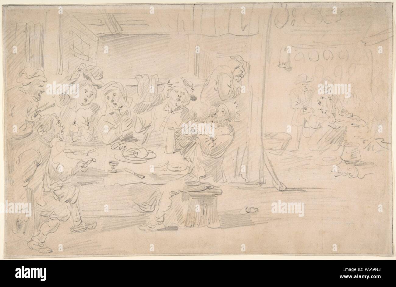 Il re delle bevande. Artista: David Teniers il Giovane (fiammingo, Anversa 1610-1690 Bruxelles). Dimensioni: foglio: 9 7/16 x 14 15/16 in. (24 x 38 cm). Data: del xvii secolo. Museo: Metropolitan Museum of Art di New York, Stati Uniti d'America. Foto Stock