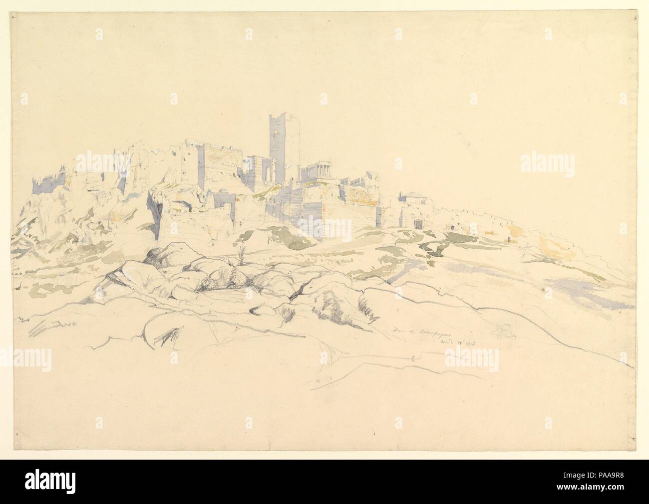 L'Acropoli dal Areopago di Atene. Artista: Thomas Hartley Cromek (British, Londra 1809-1873 Wakefield). Dimensioni: 14-13/16 x 21-1/16 in. (37,6 x 53,5 cm). Data: 24 aprile 1846. Museo: Metropolitan Museum of Art di New York, Stati Uniti d'America. Foto Stock