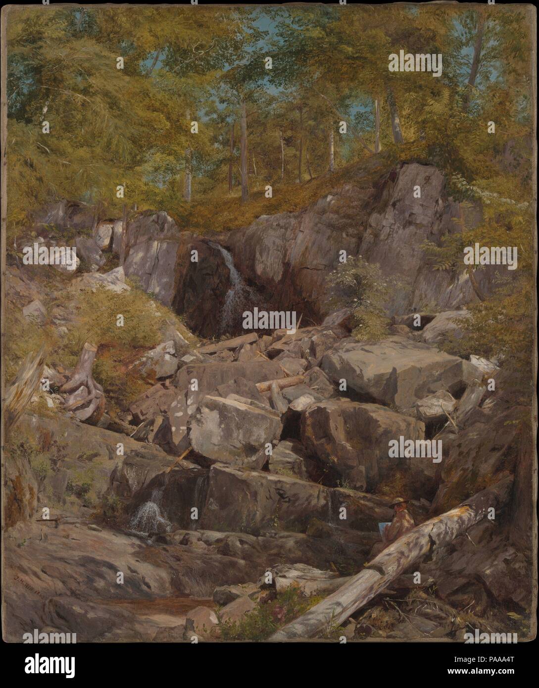 Uno studio di trappola Rock (latticello cade). Artista: John Henry Hill (American, West Nyack, New York 1839-1922). Dimensioni: 20 x 24 in. (50,8 x 61 cm). Data: 1863. L'artista e donatore di questa immagine, descritto come "il più riccamente studio letterale dalla natura che io abbia mai fatto. Ciò è stato fatto in luglio e o[c]cupied me quasi ogni pomeriggio nel mese mentre la nostra guerra civile stava succedendo.' collina era uno di una piccola band di New York-basato pittori che erano discepoli dell'artista inglese John Ruskin e ammiratori del movimento Pre-Raphaelite, che hanno raccomandato "verità nella natura." Qui,ha raggiunto remarkab Foto Stock