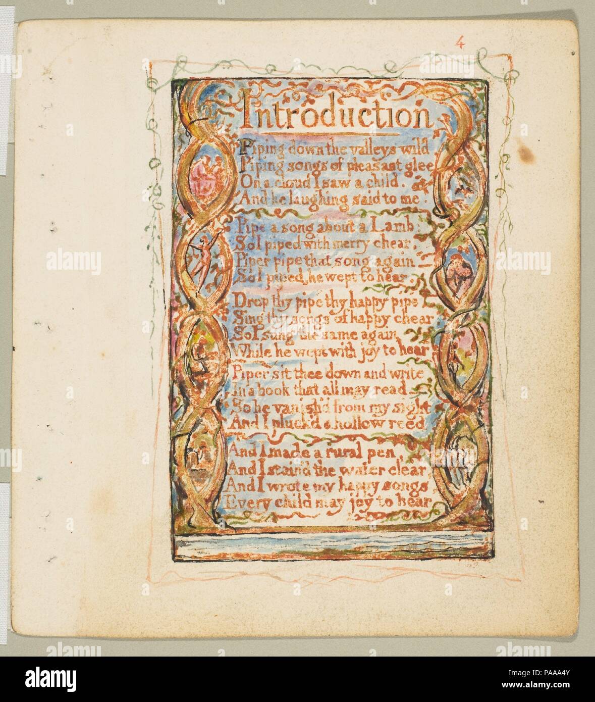 Canzoni di innocenza: Introduzione. Artista: William Blake (British, Londra Londra 1757-1827). Dimensioni: foglio: 6 3/16 x 5 9/16 in. (15,7 x 14,1 cm). Data: ca. 1825. Museo: Metropolitan Museum of Art di New York, Stati Uniti d'America. Foto Stock